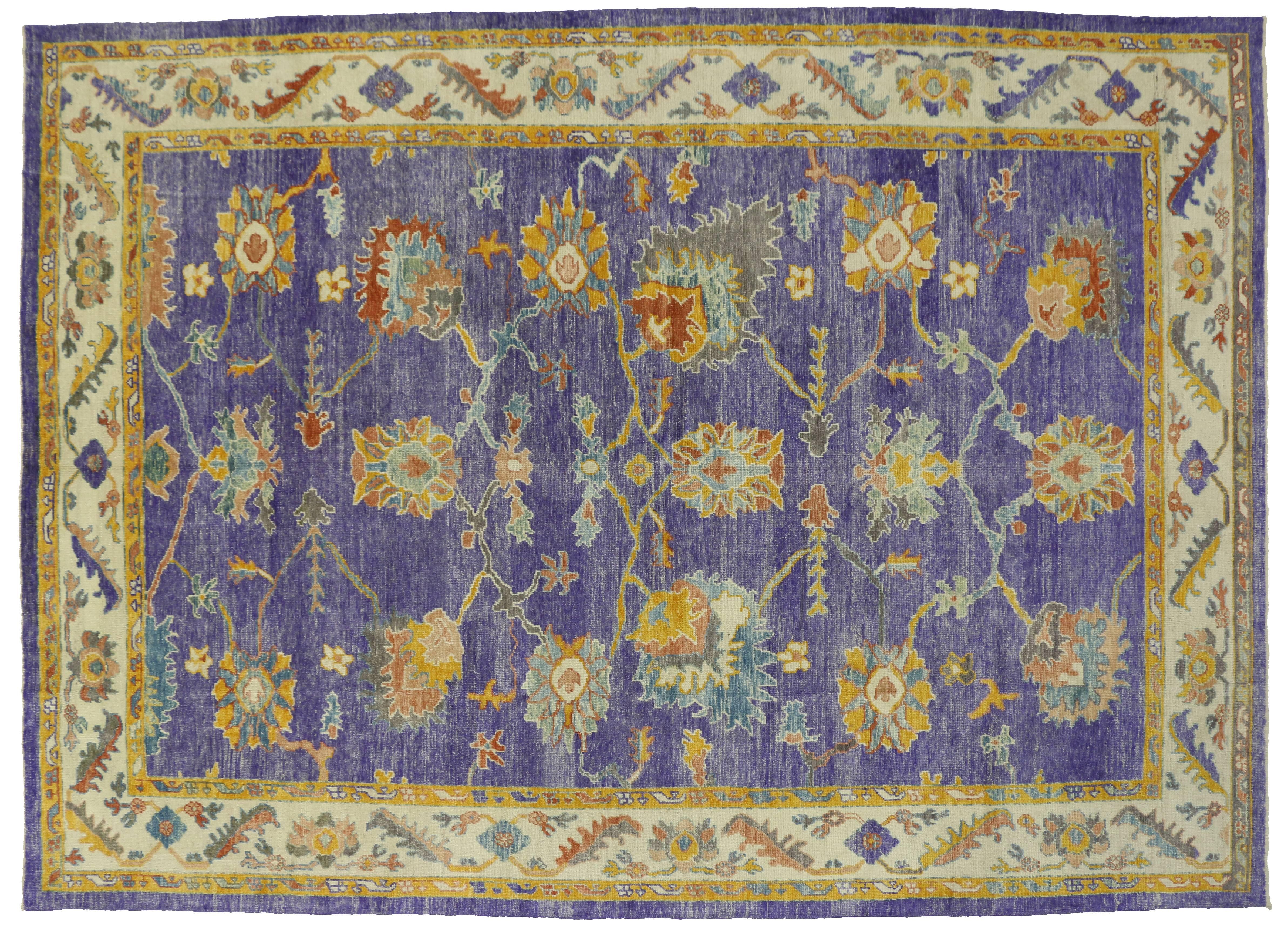 Contemporary Turkish Oushak Purple Area Rug with Modern Style and Memphis Design In New Condition In Dallas, TX