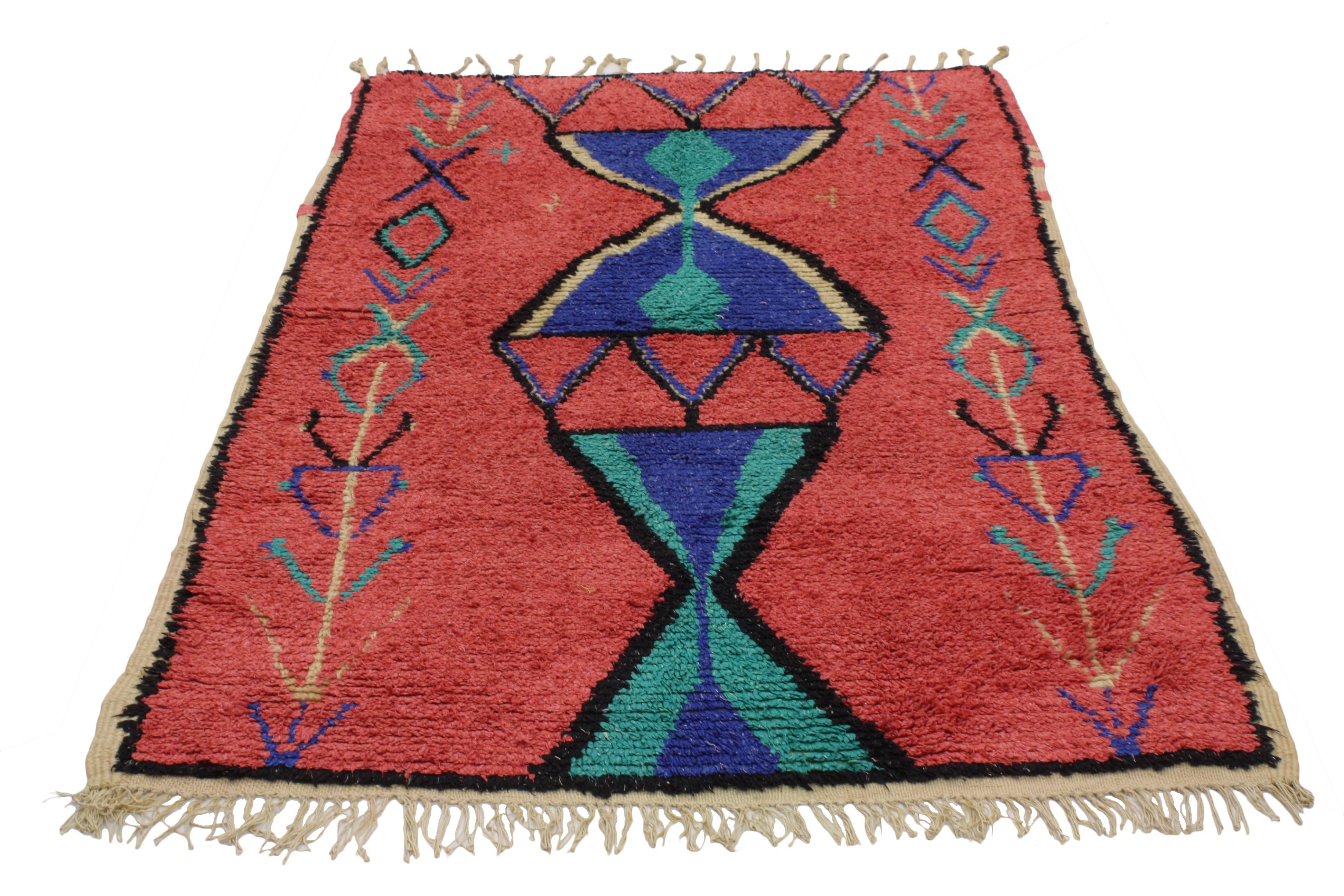 20448 Vintage Berber Moroccan Rug With Modern Tribal Design. This hand-knotted wool vintage Berber Moroccan rug features a modern tribal design. This piece is rich in ancient Berber culture, as the design displays a host of reproductive symbolism