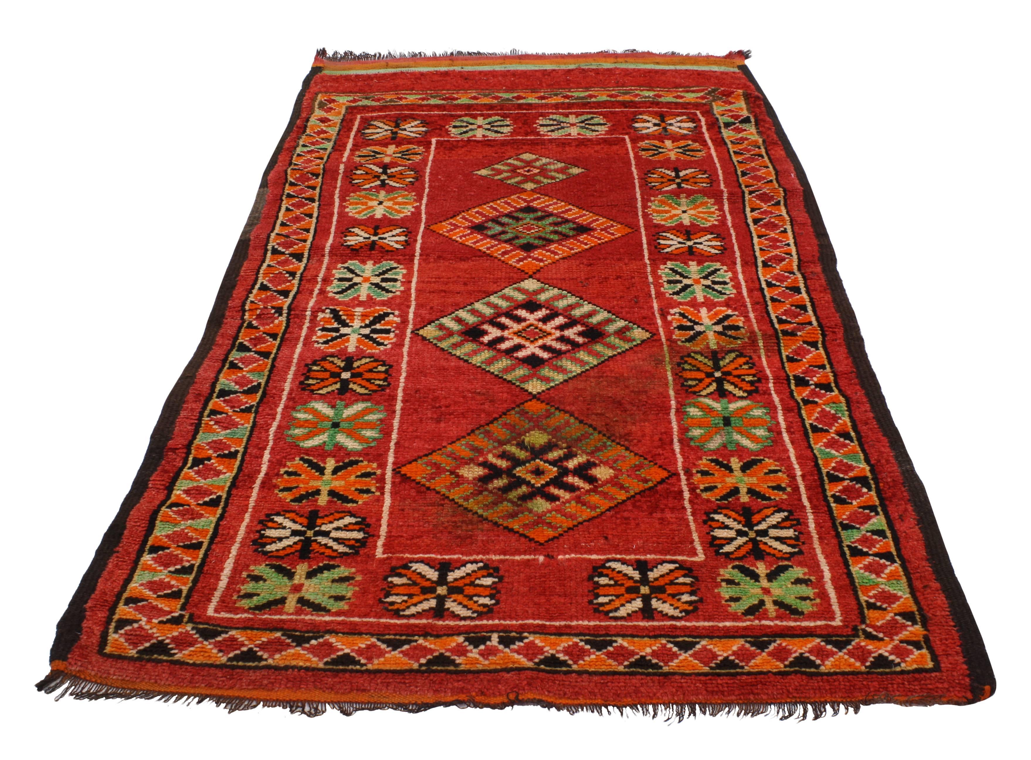 Hand-Knotted Berber Moroccan Red Rug with Modern Tribal Style