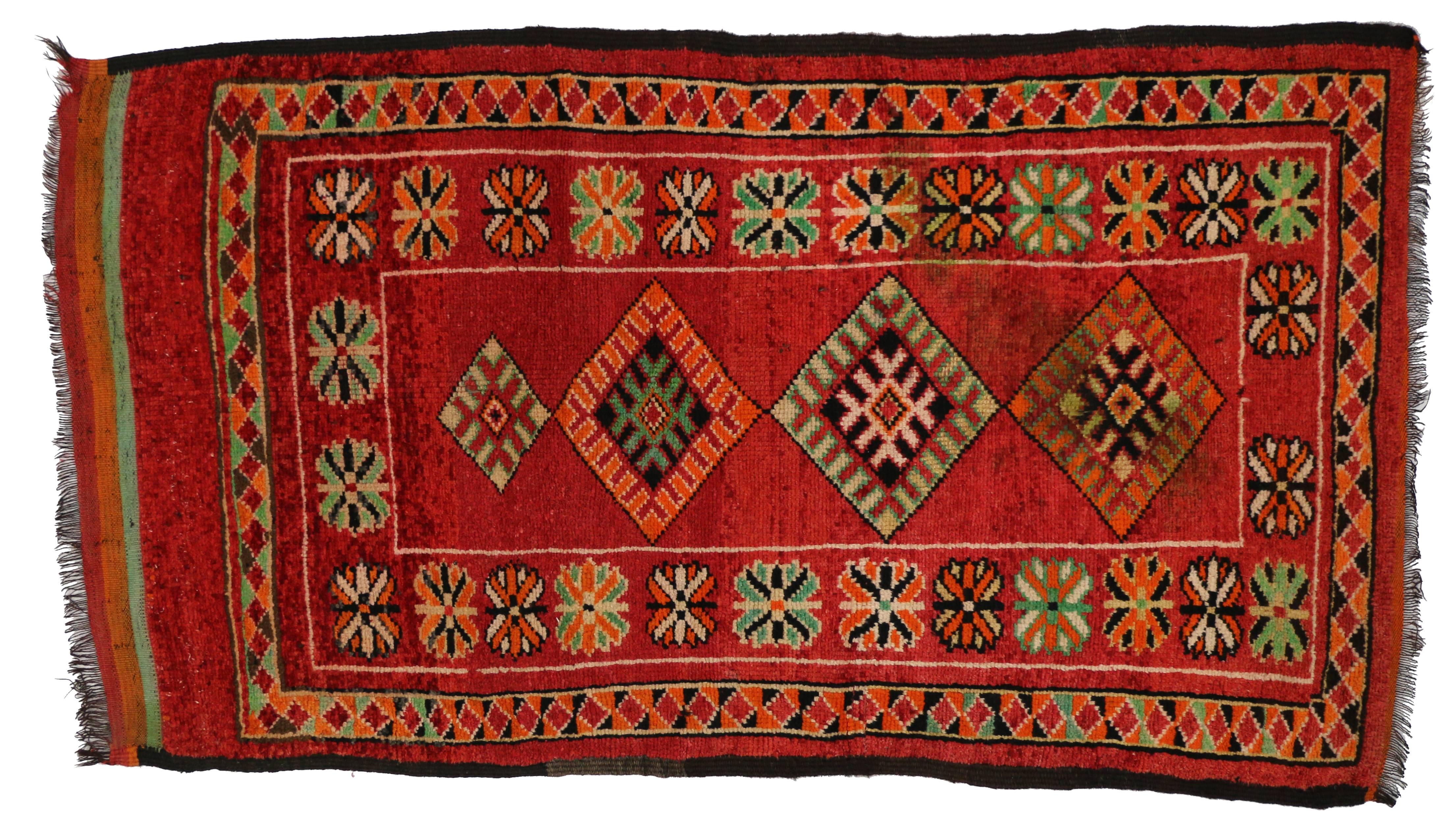 Wool Berber Moroccan Red Rug with Modern Tribal Style