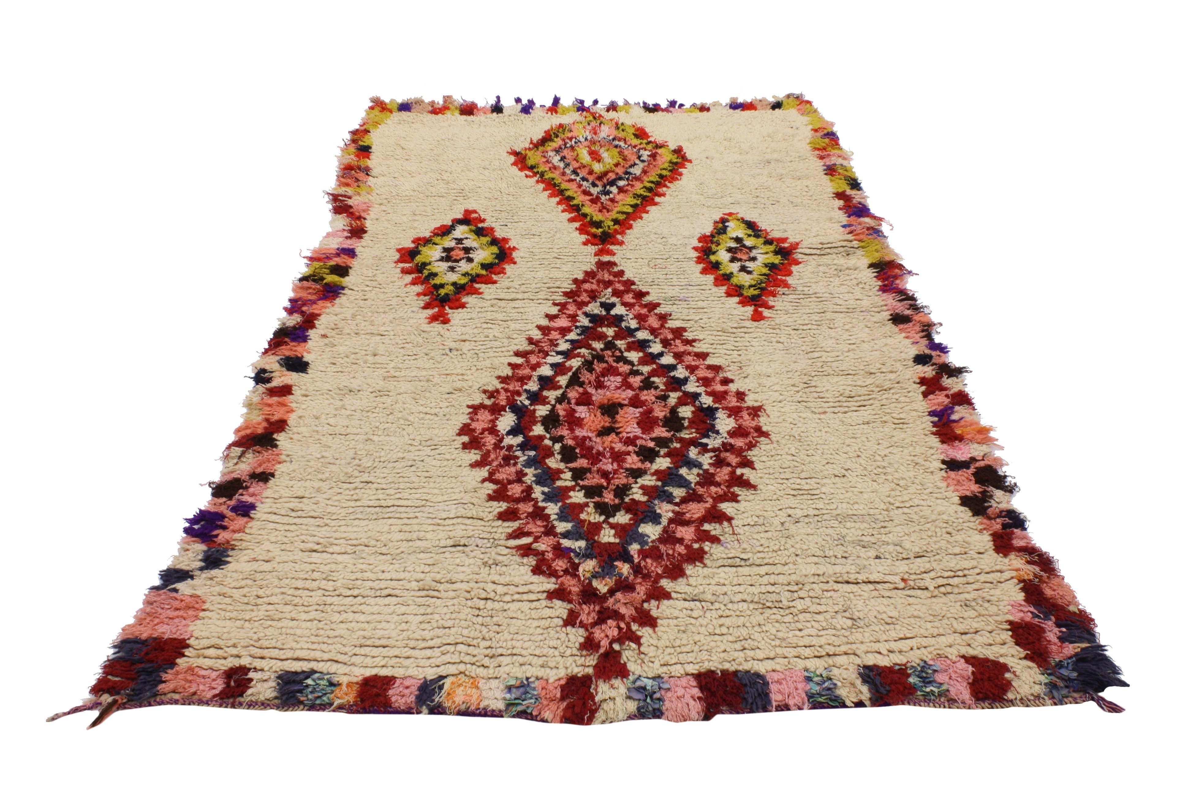 Bohemian Vintage Berber Moroccan Azilal Rug with Boho Chic Tribal Style and Hygge Vibes 