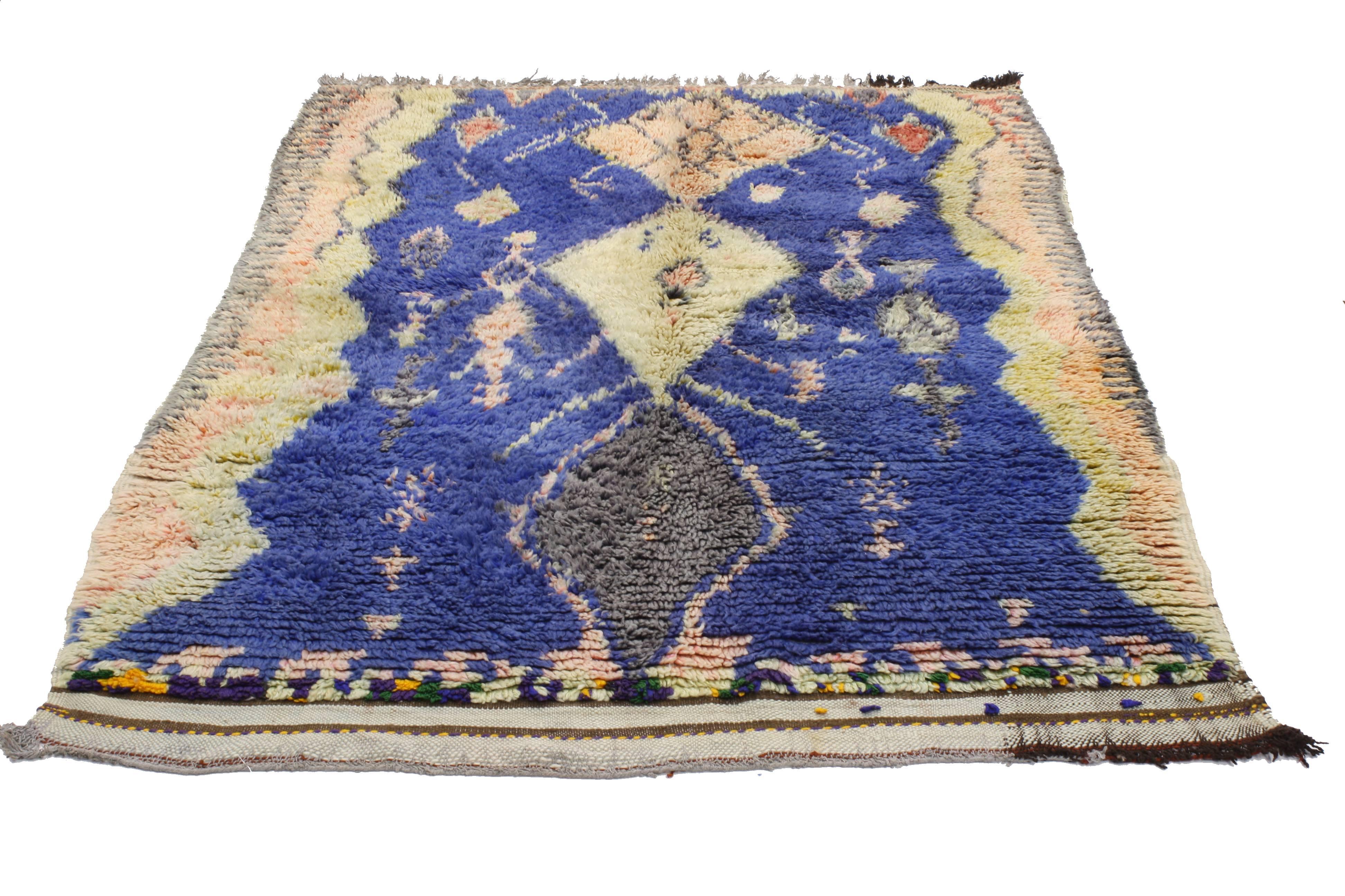 Hand-Knotted Boho Chic Vintage Berber Moroccan Rug with Tribal Design
