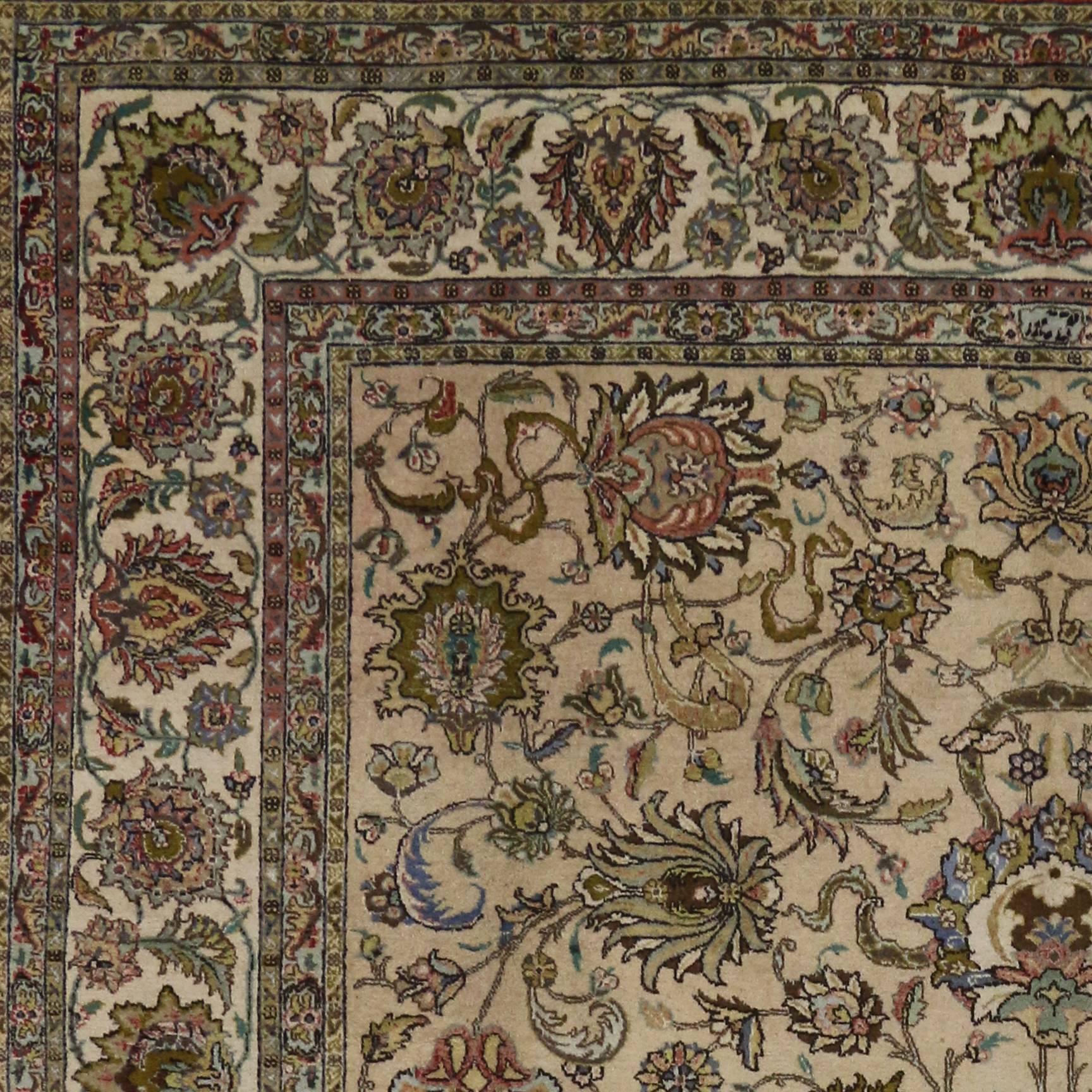 20th Century Vintage Persian Tabriz Area Rug with French Provincial Cottage Style For Sale