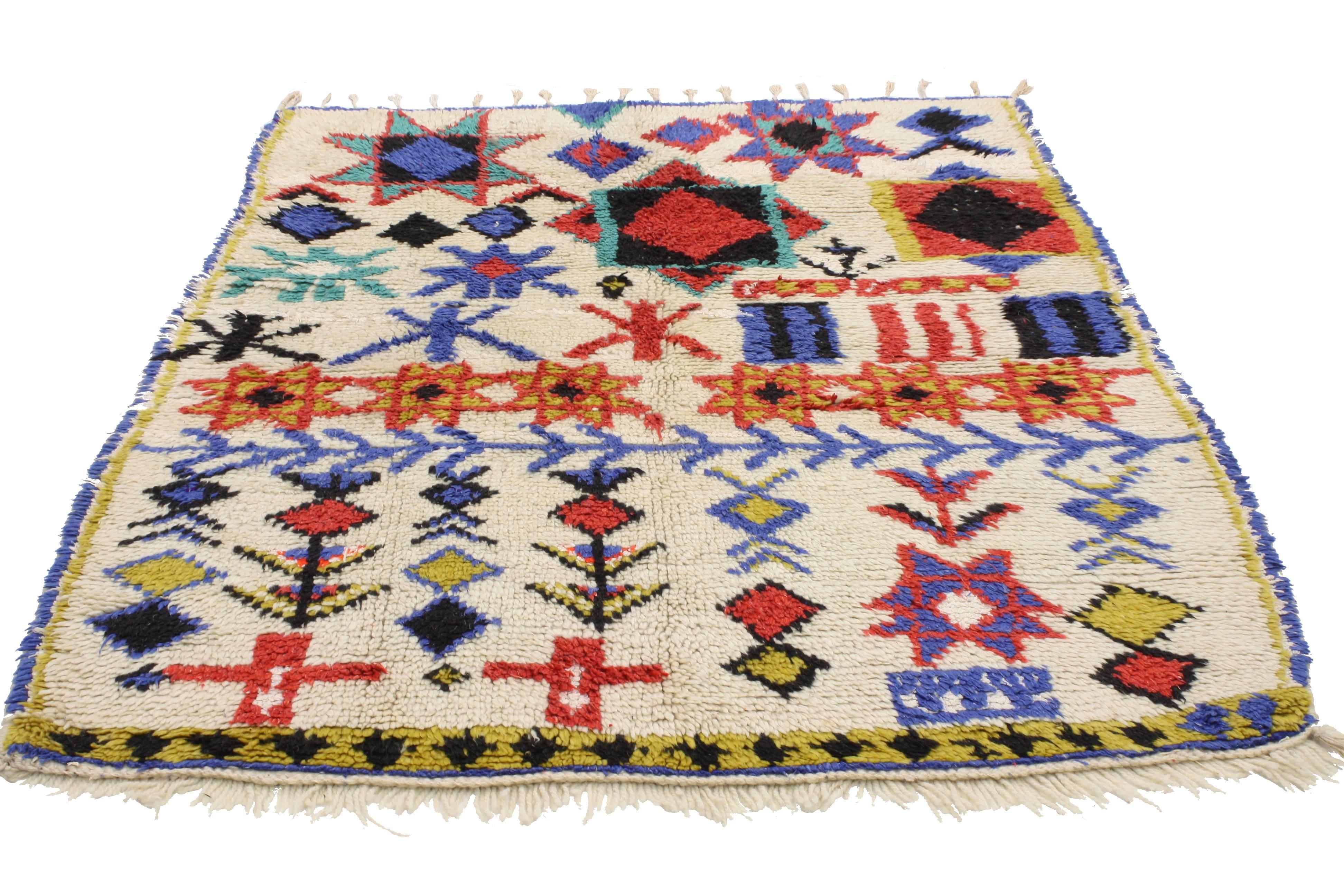 Hand-Knotted Vintage Berber Moroccan Azilal Rug with Modern Tribal Style