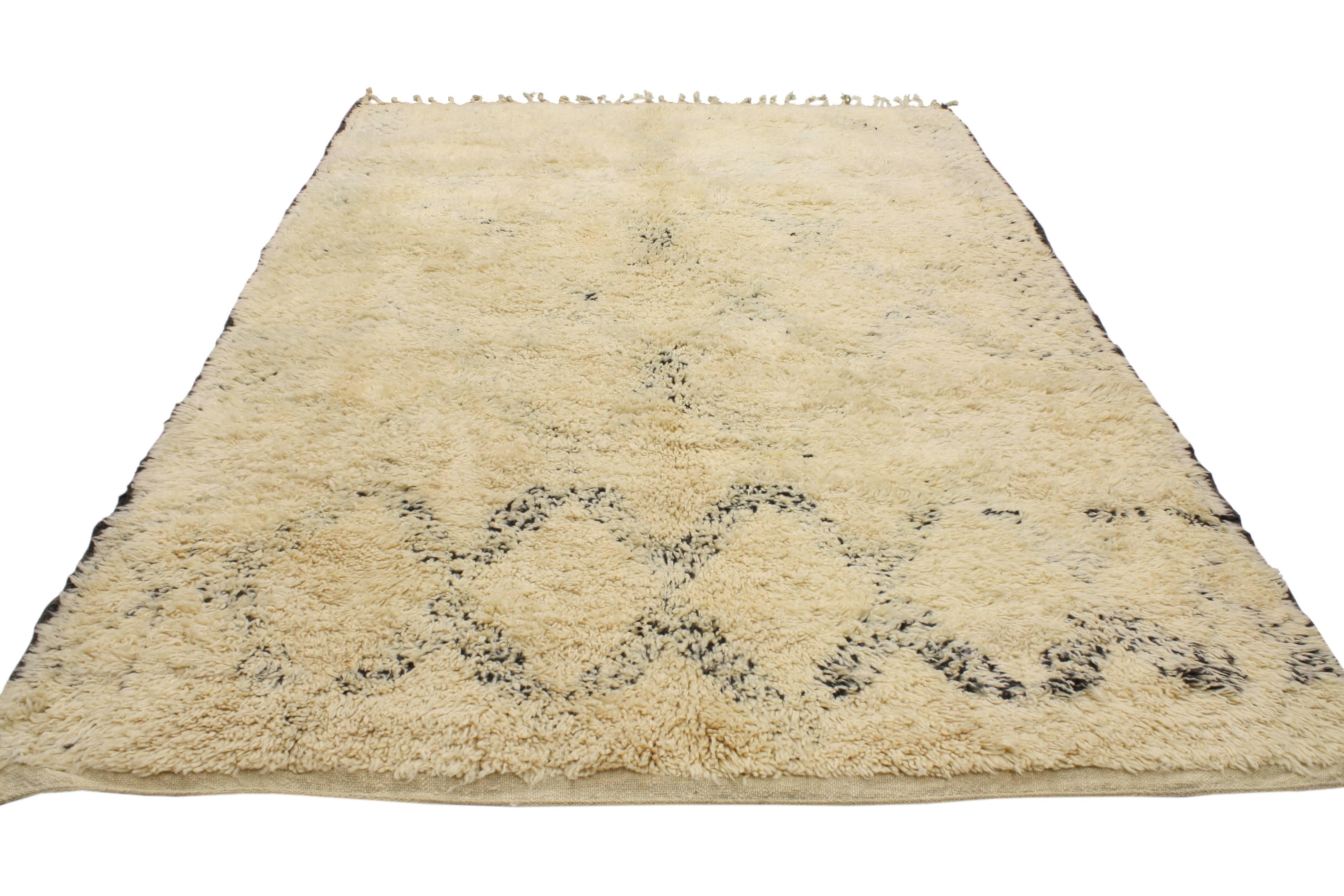 Hand-Knotted Vintage Beni Mguild Moroccan Rug with Mid-Century Modern Style