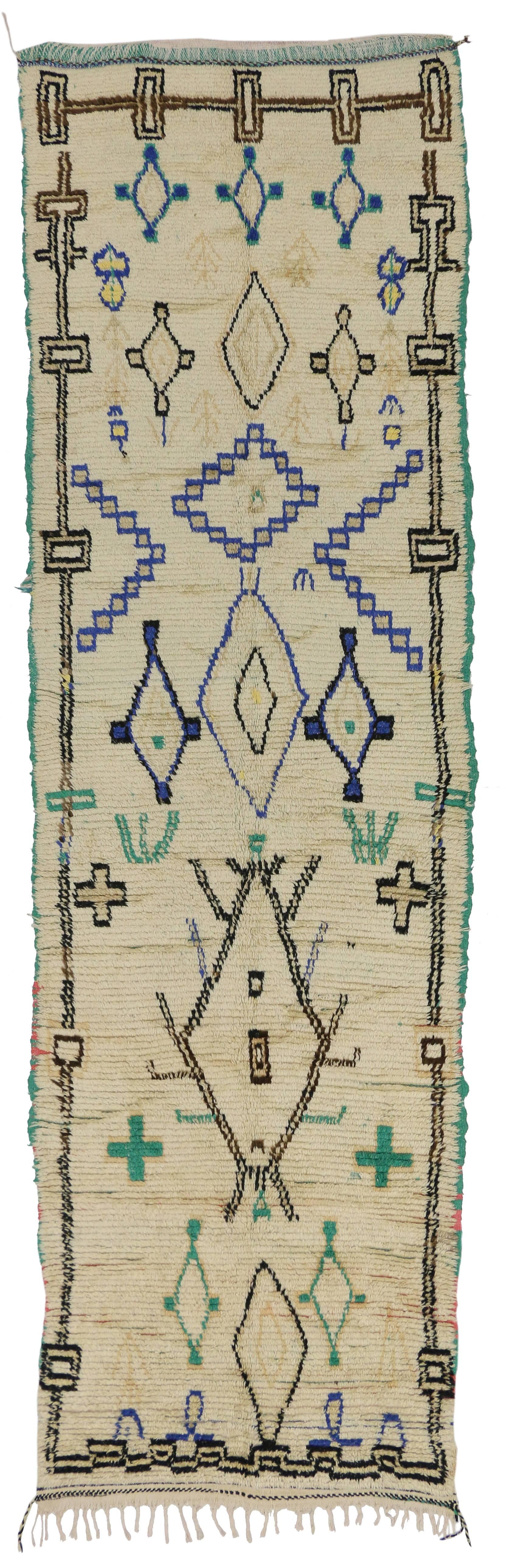Wool Boho Chic Vintage Berber Moroccan Azilal Rug with Modern Tribal Design