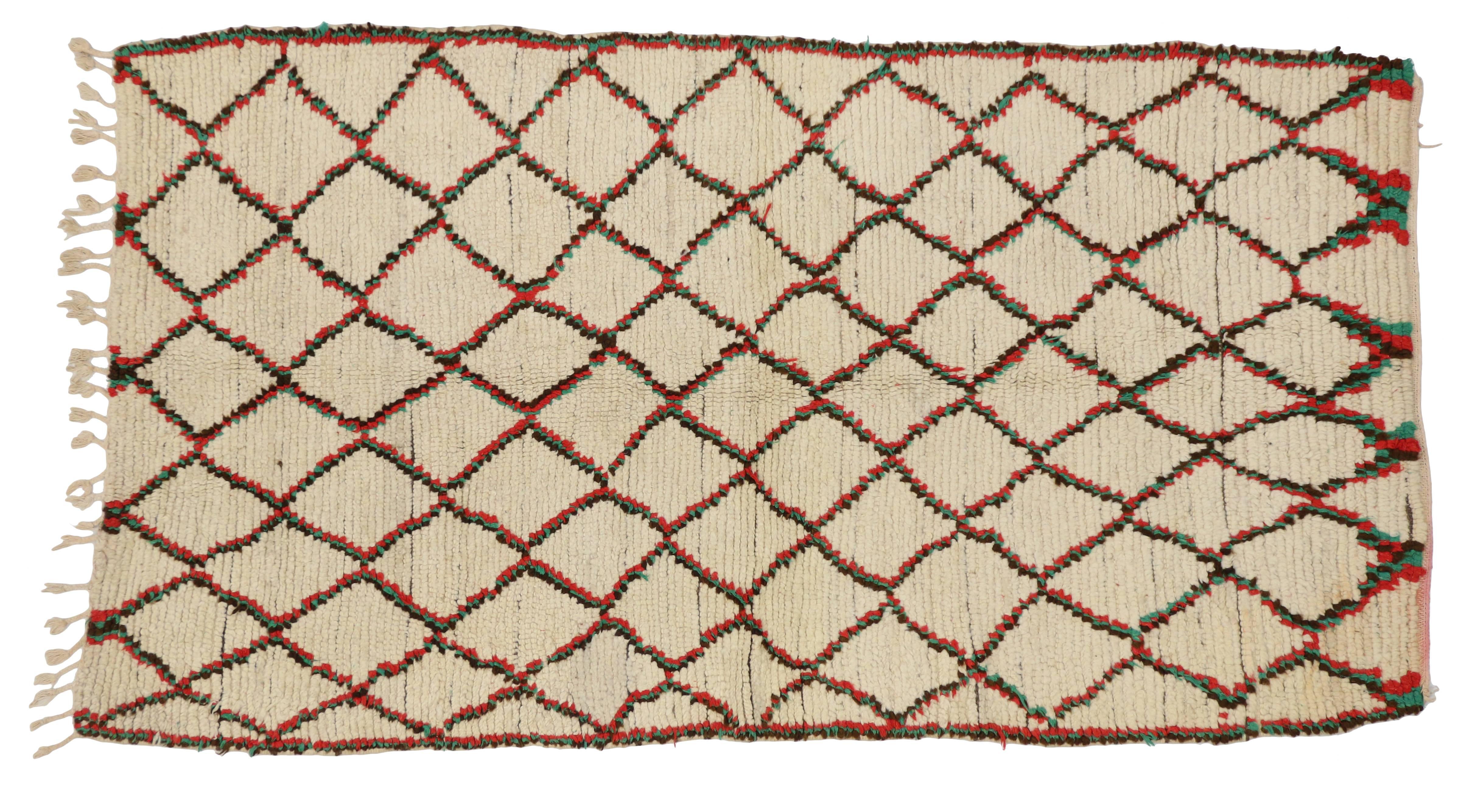 Hand-Knotted Vintage Berber Moroccan Azilal Rug with Hygge Vibes