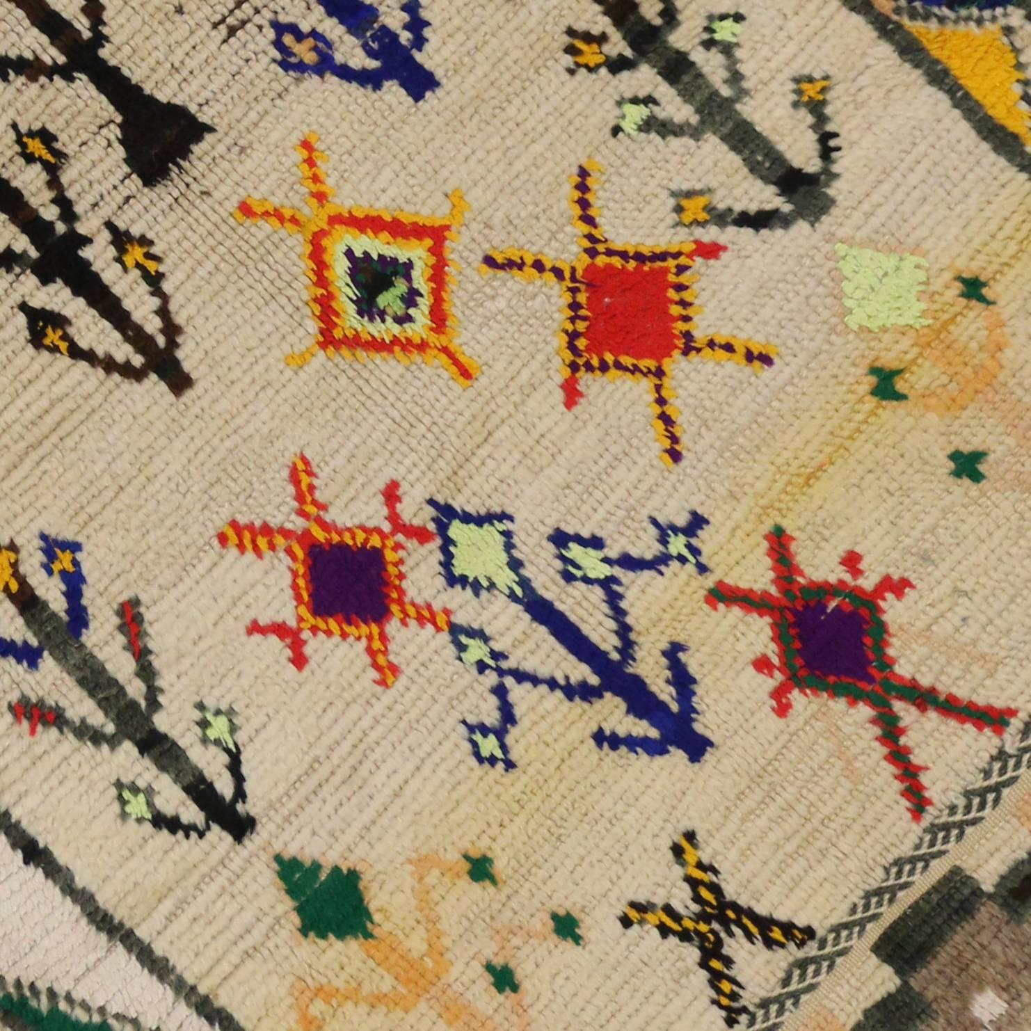 Wool Boho Chic Vintage Berber Moroccan Azilal Rug with Modern Tribal Design