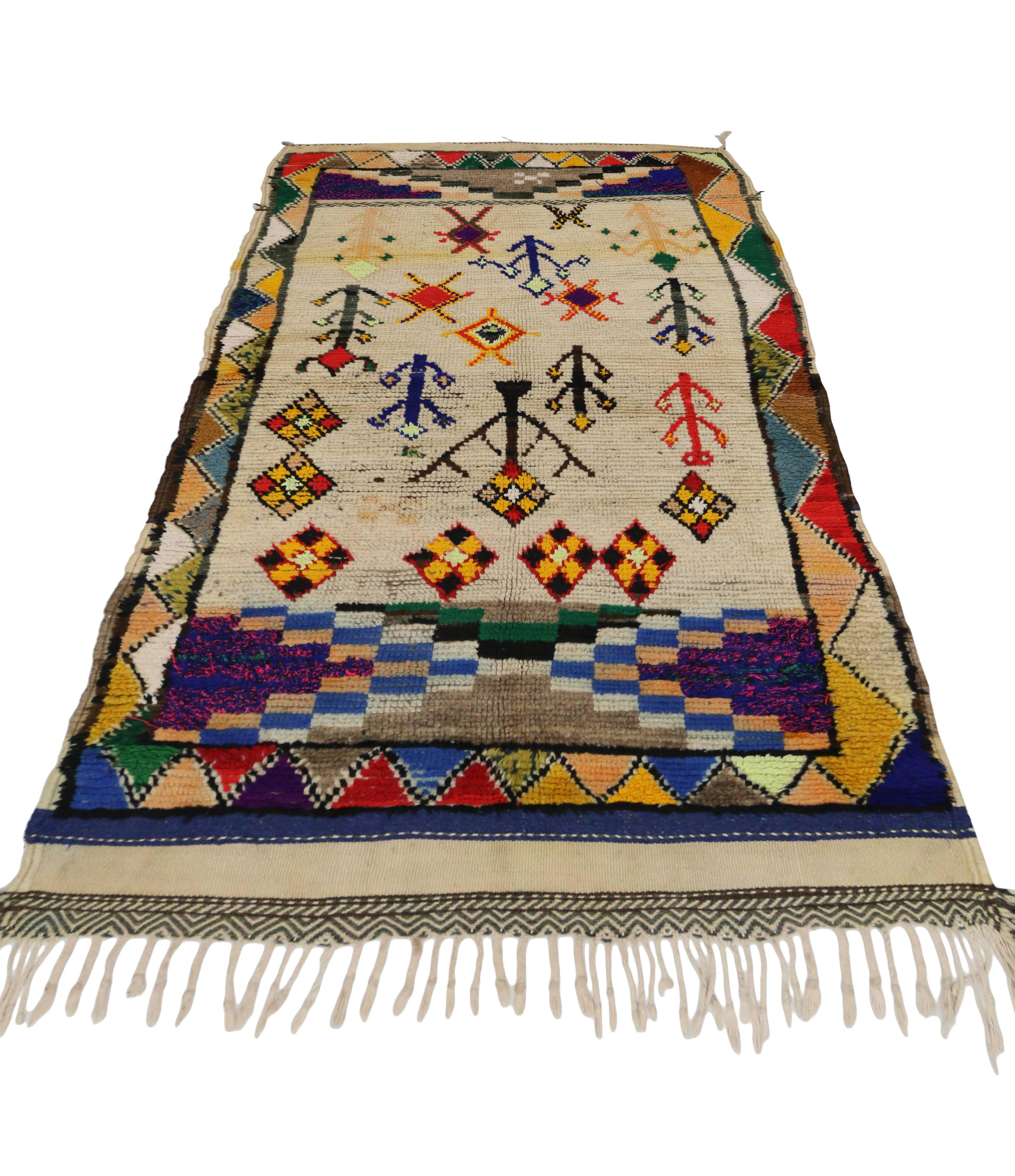 Boho Chic Vintage Berber Moroccan Azilal Rug with Modern Tribal Design 1