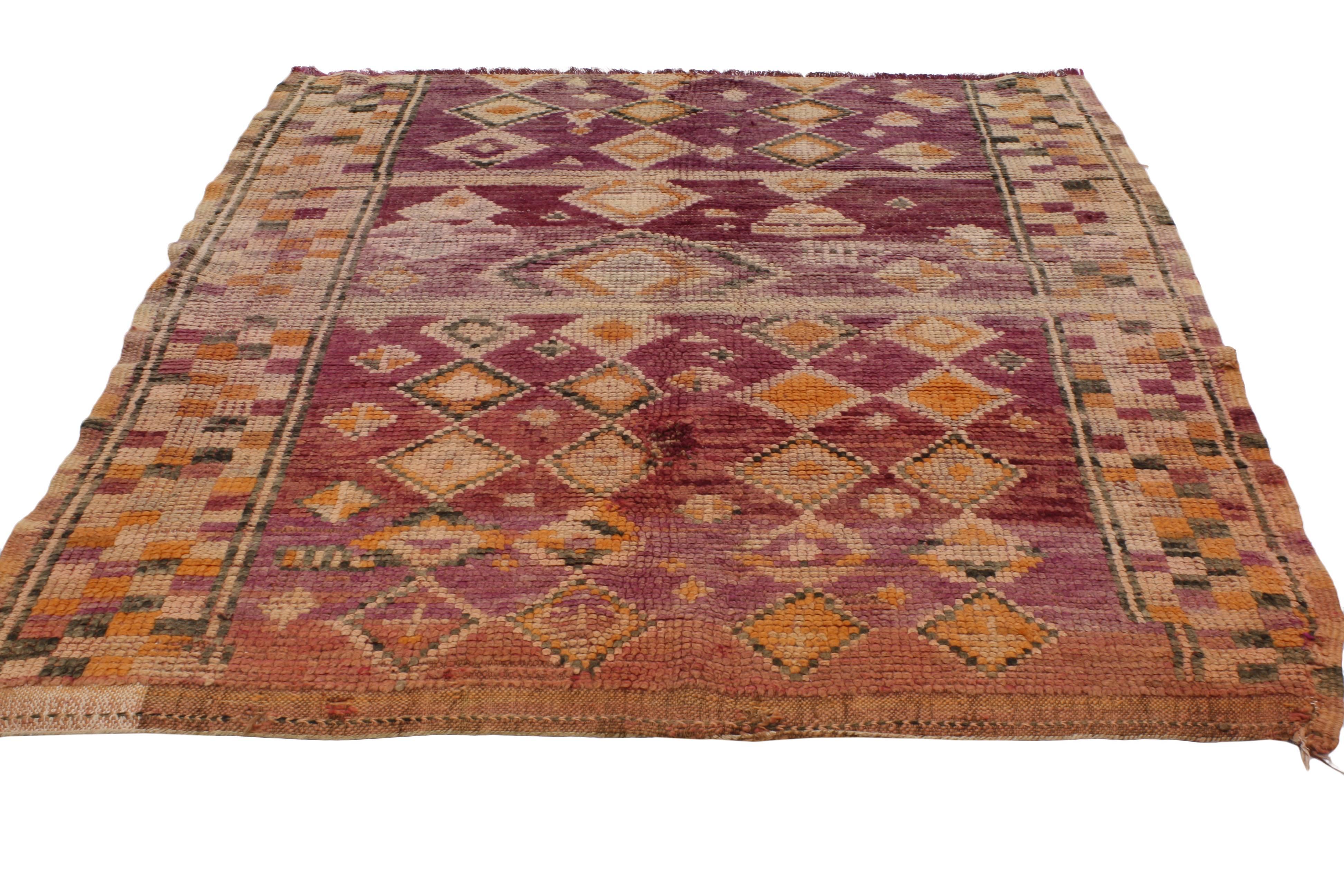 Hand-Knotted Vintage Berber Moroccan Rug with Tribal Design
