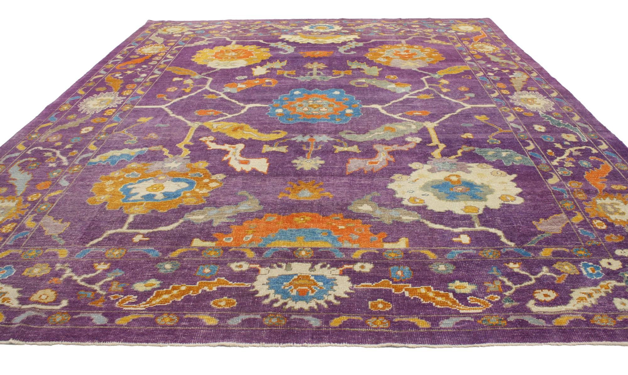 Hand-Knotted Contemporary Turkish Oushak Rug with Modern Style, Purple Oushak Area Rug