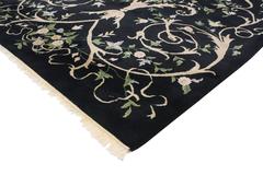 Vintage Indian Rug with Black Field and Modern Aubusson Style