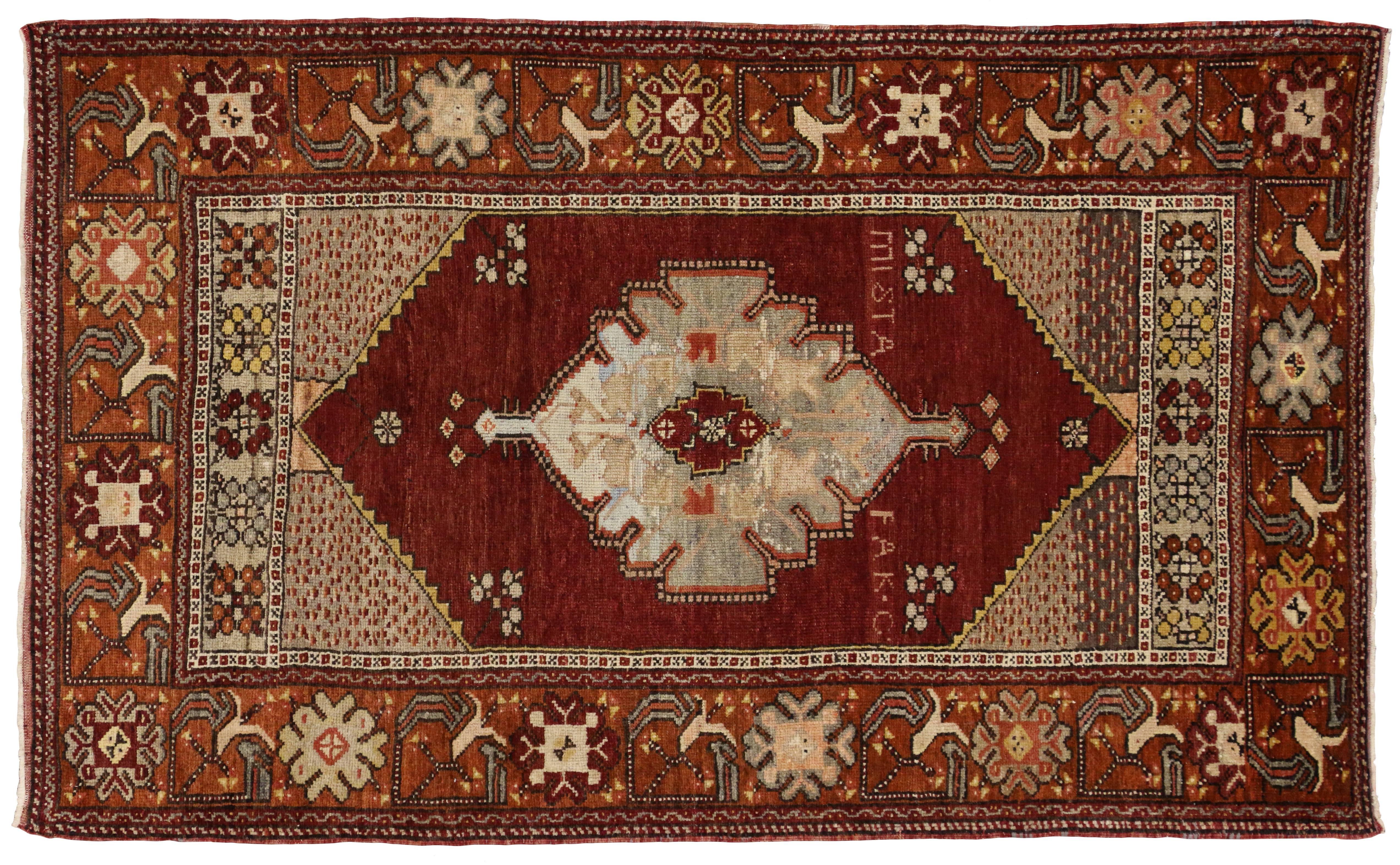 Türkischer Oushak-Teppich im traditionellen modernen Stil, Vintage (20. Jahrhundert) im Angebot