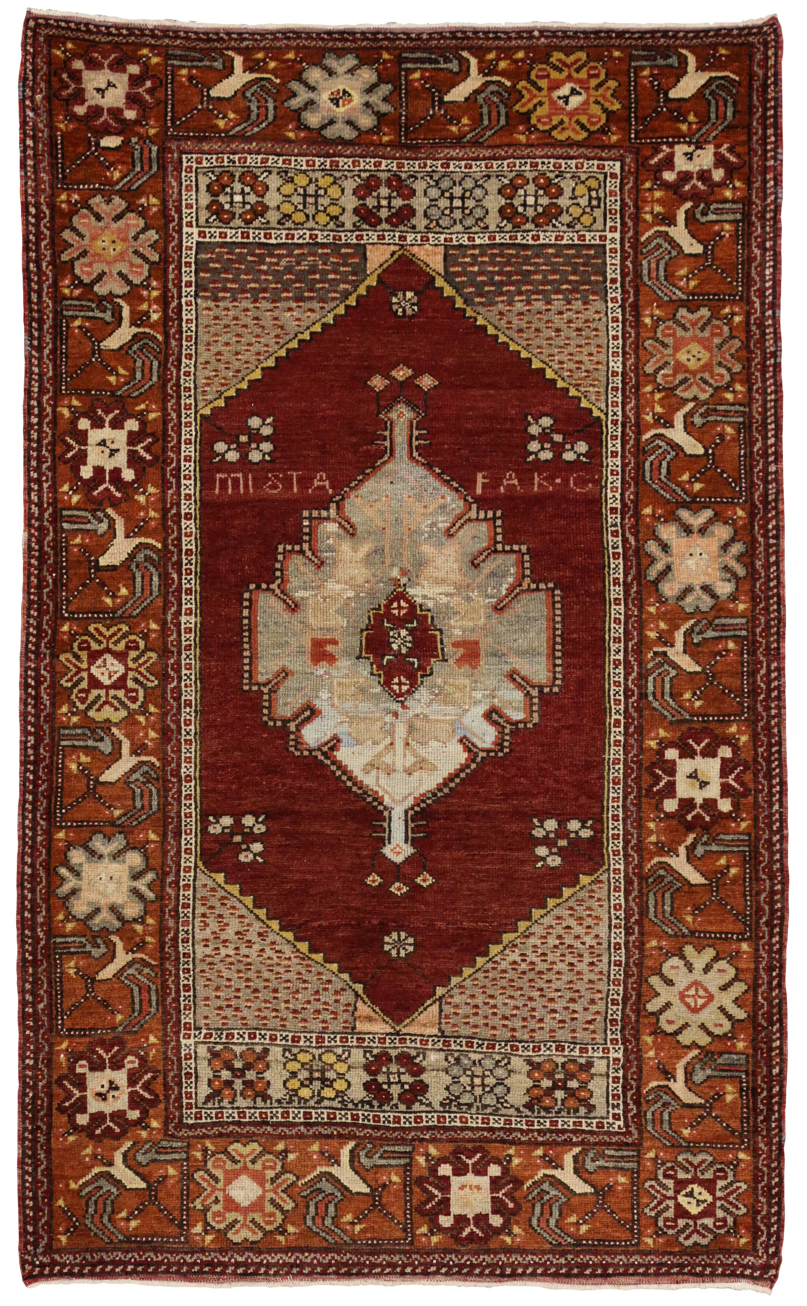 Türkischer Oushak-Teppich im traditionellen modernen Stil, Vintage (Wolle) im Angebot
