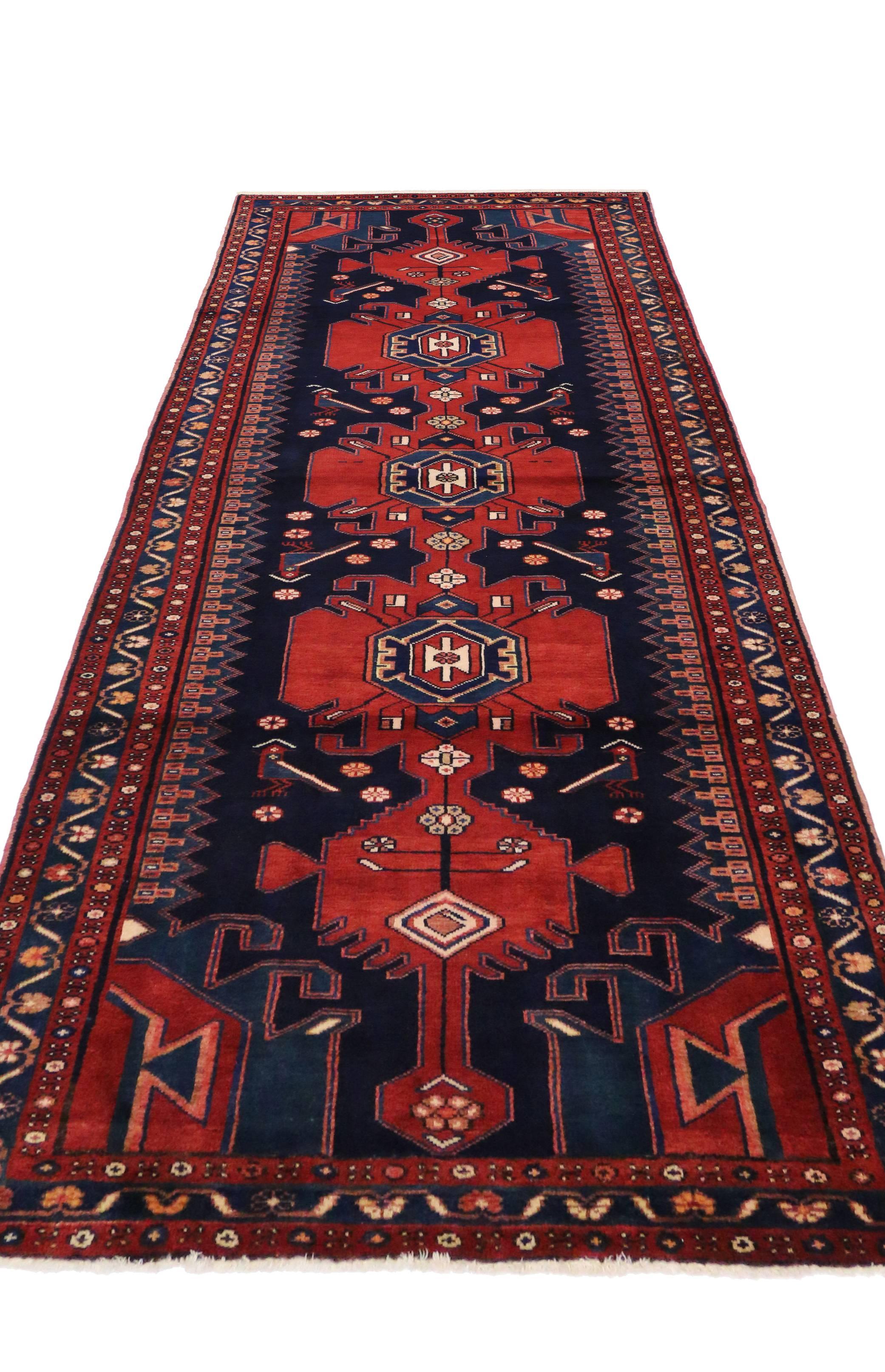 Antique Persian Nahavand Hamadan Runner with Modern Tribal Style For Sale 1