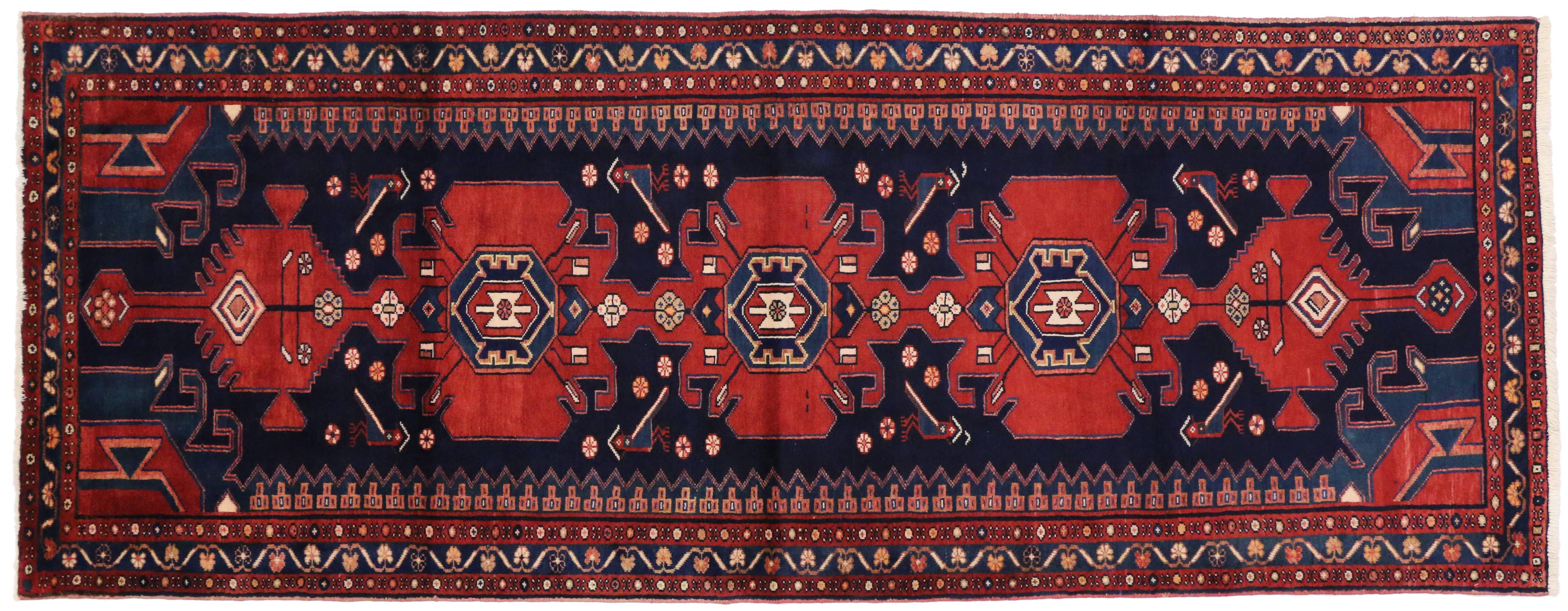 Antique Persian Nahavand Hamadan Runner with Modern Tribal Style For Sale 4