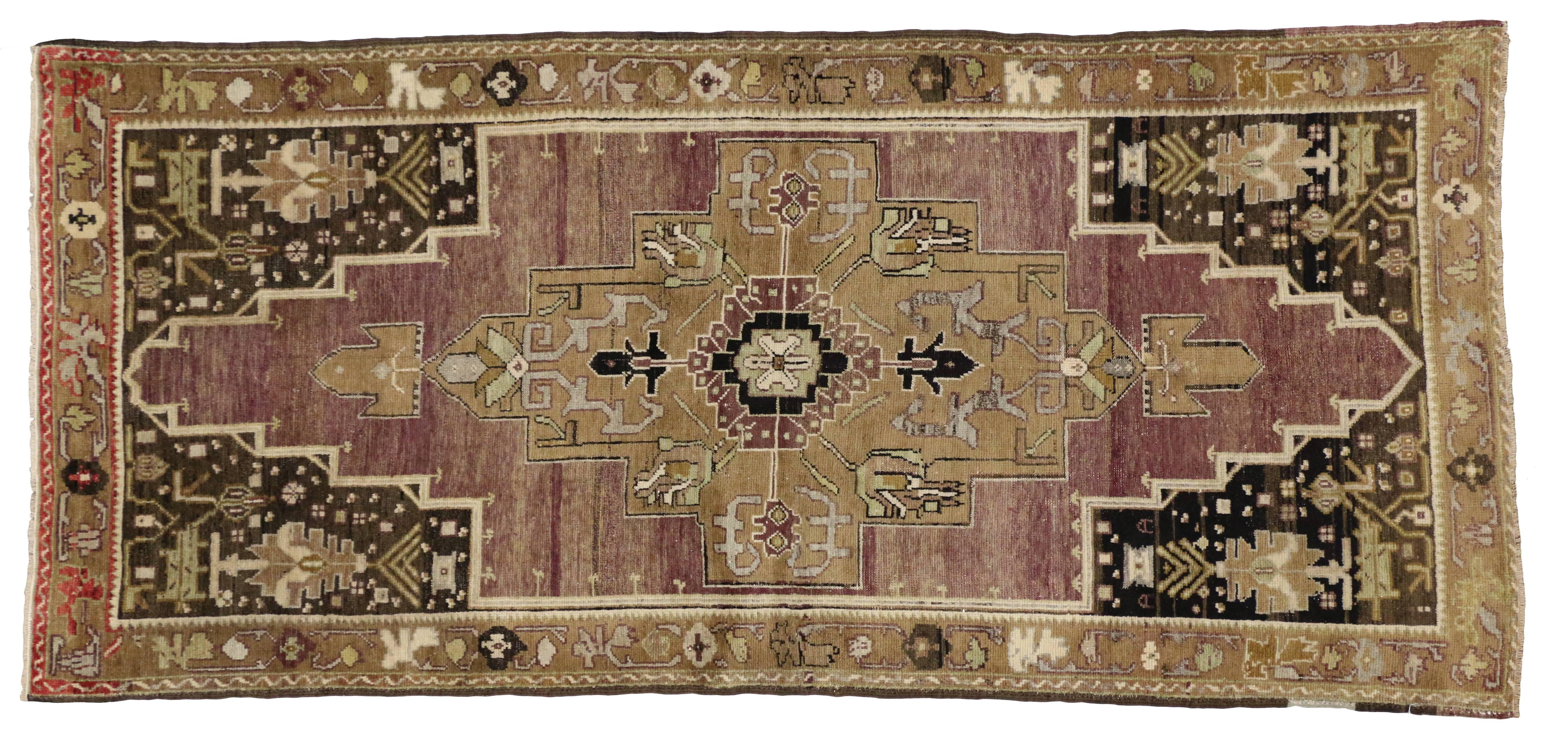 Antique Turkish Oushak Runner with Modern Tribal Style For Sale 1