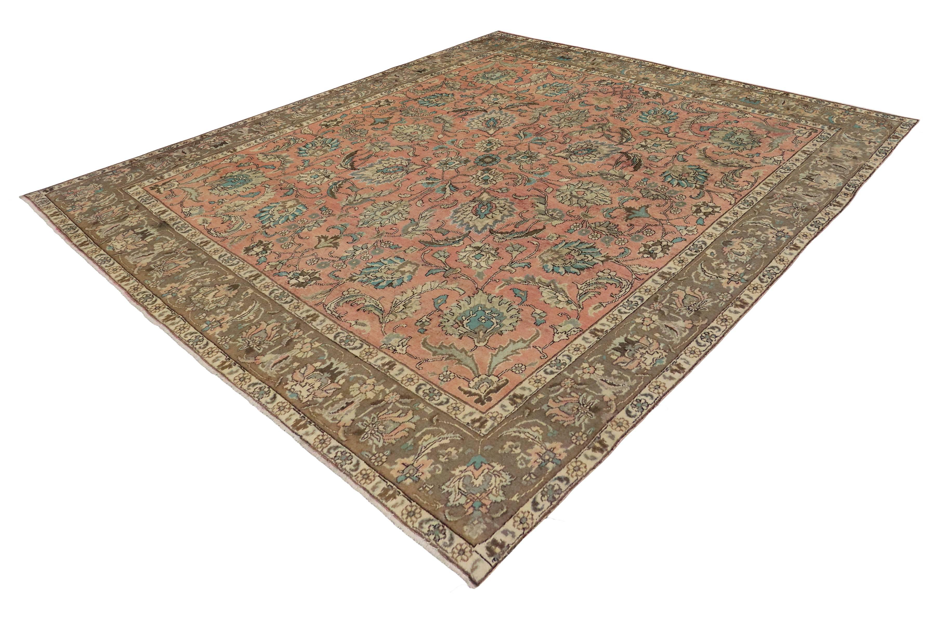 Hand-Knotted Vintage Persian Tabriz Rug with Traditional Style in Light Colors, Square Rug