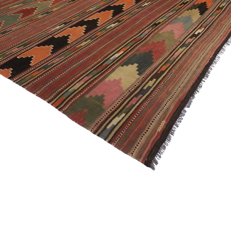 MidCentury Modern Vintage Turkish Kilim Rug with Boho Chic Style