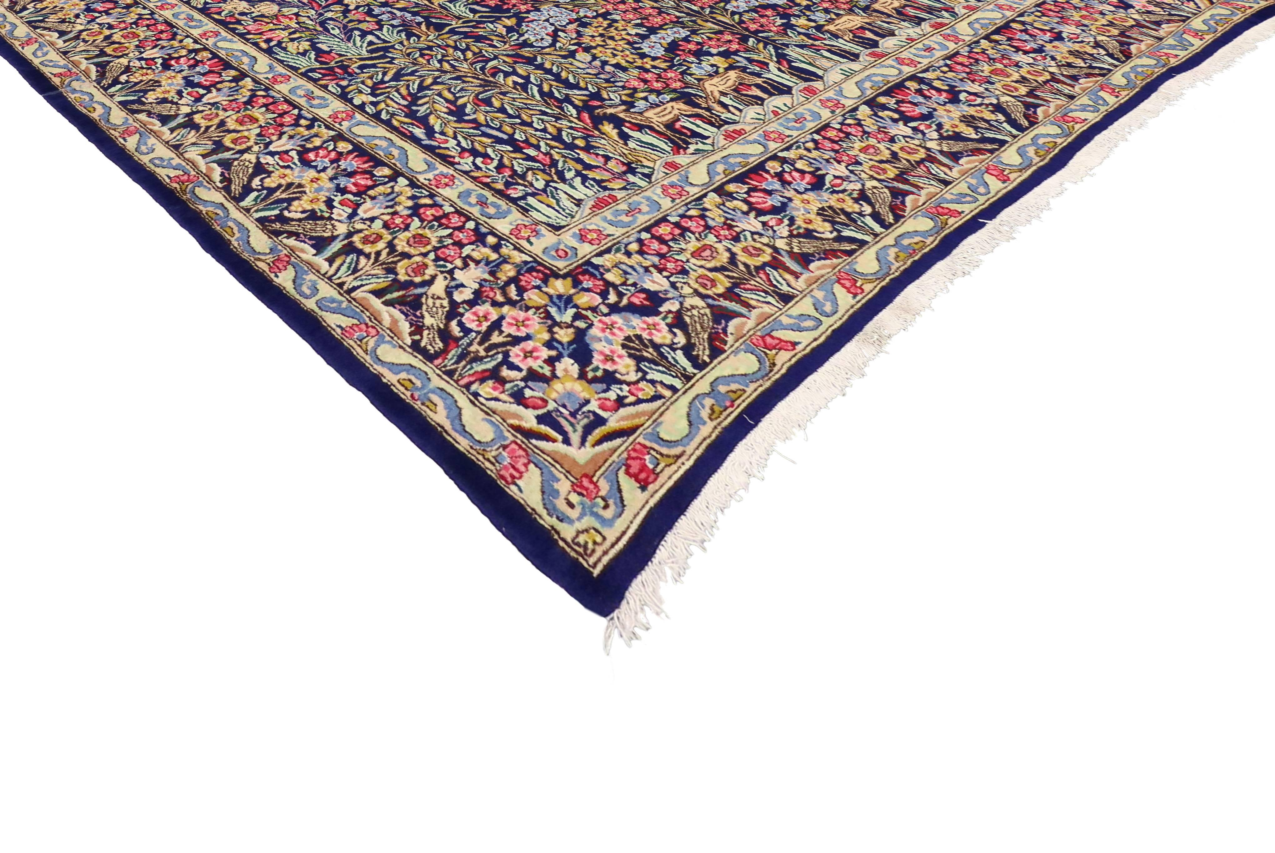 Vintage Persian Kerman Rug with Garden of Paradise Design, Kirman Rug In Excellent Condition For Sale In Dallas, TX
