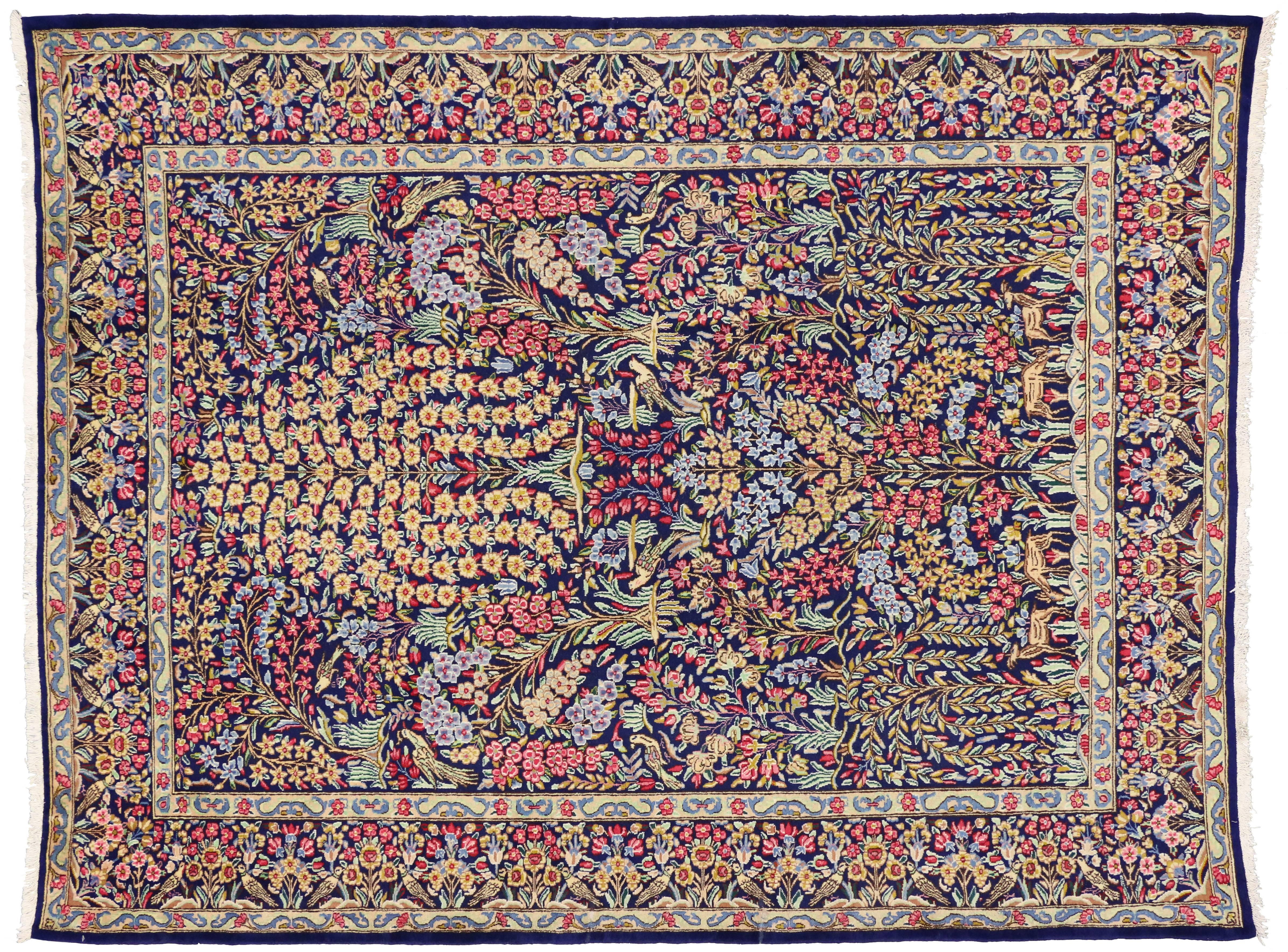 Hand-Knotted Vintage Persian Kerman Rug with Garden of Paradise Design, Kirman Rug For Sale