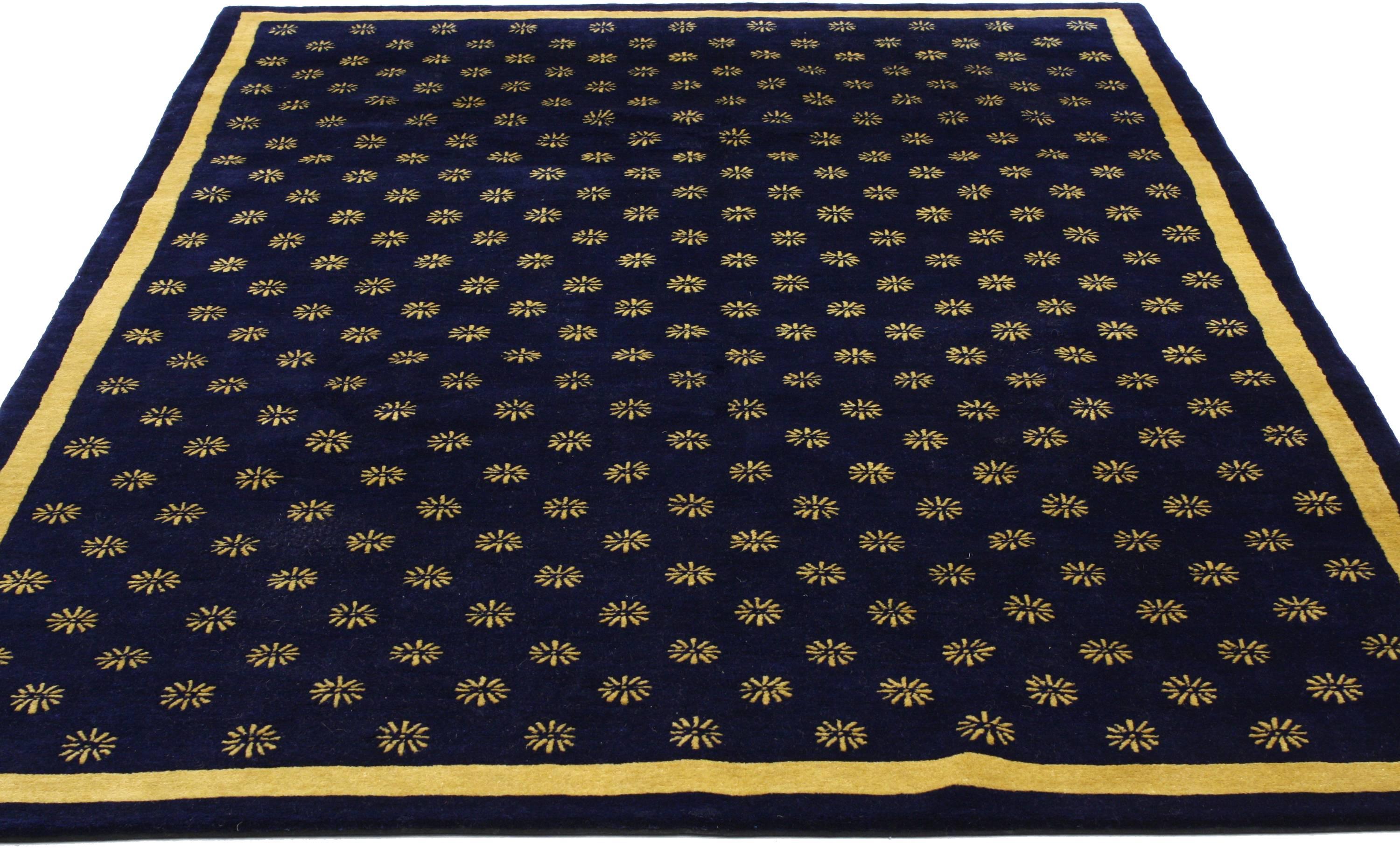 navy blue and gold rug