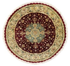 Round Vintage Tabriz Persian Rug with Traditional Style