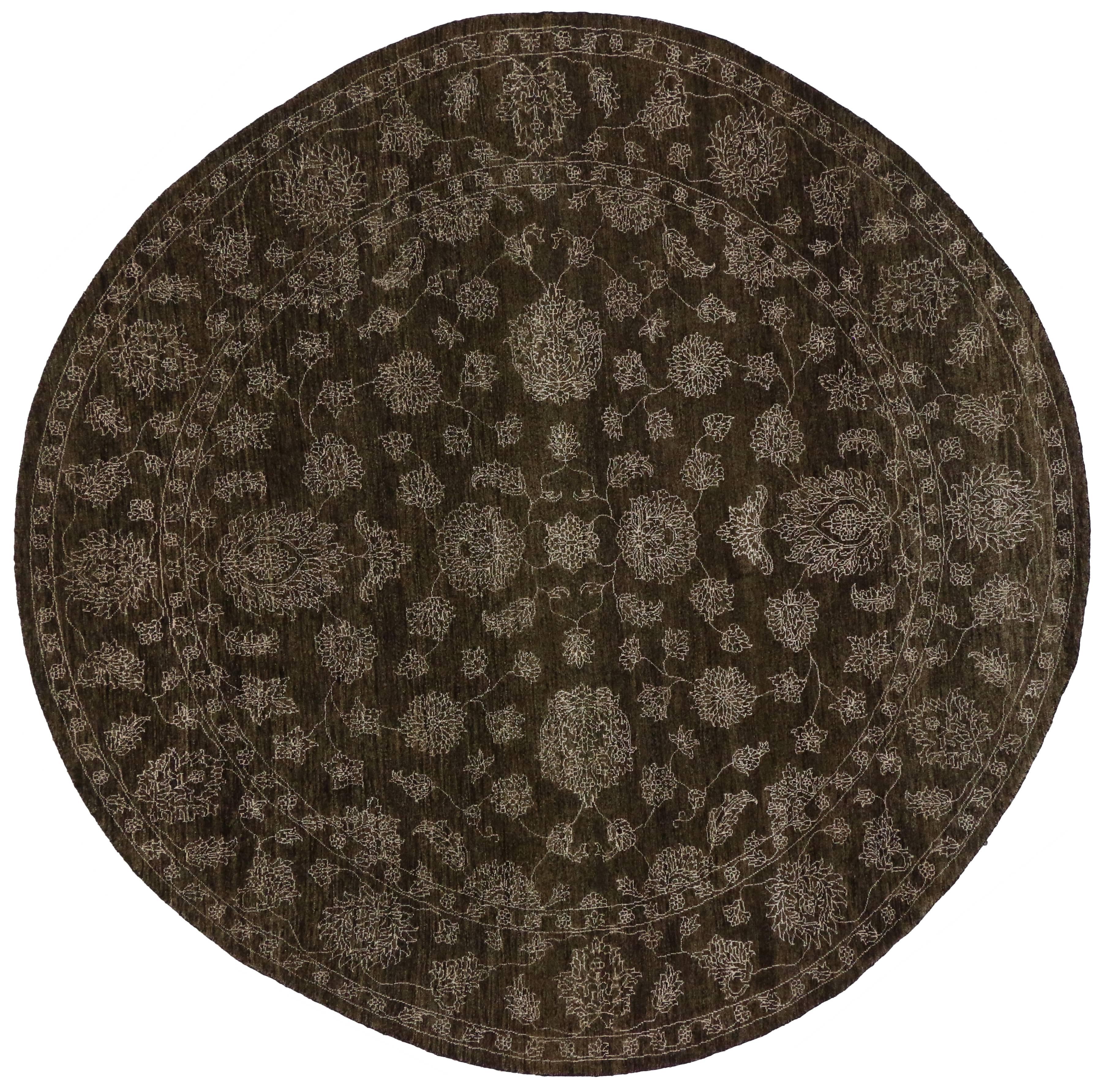 Round Brown Oushak Rug with Traditional Modern Style