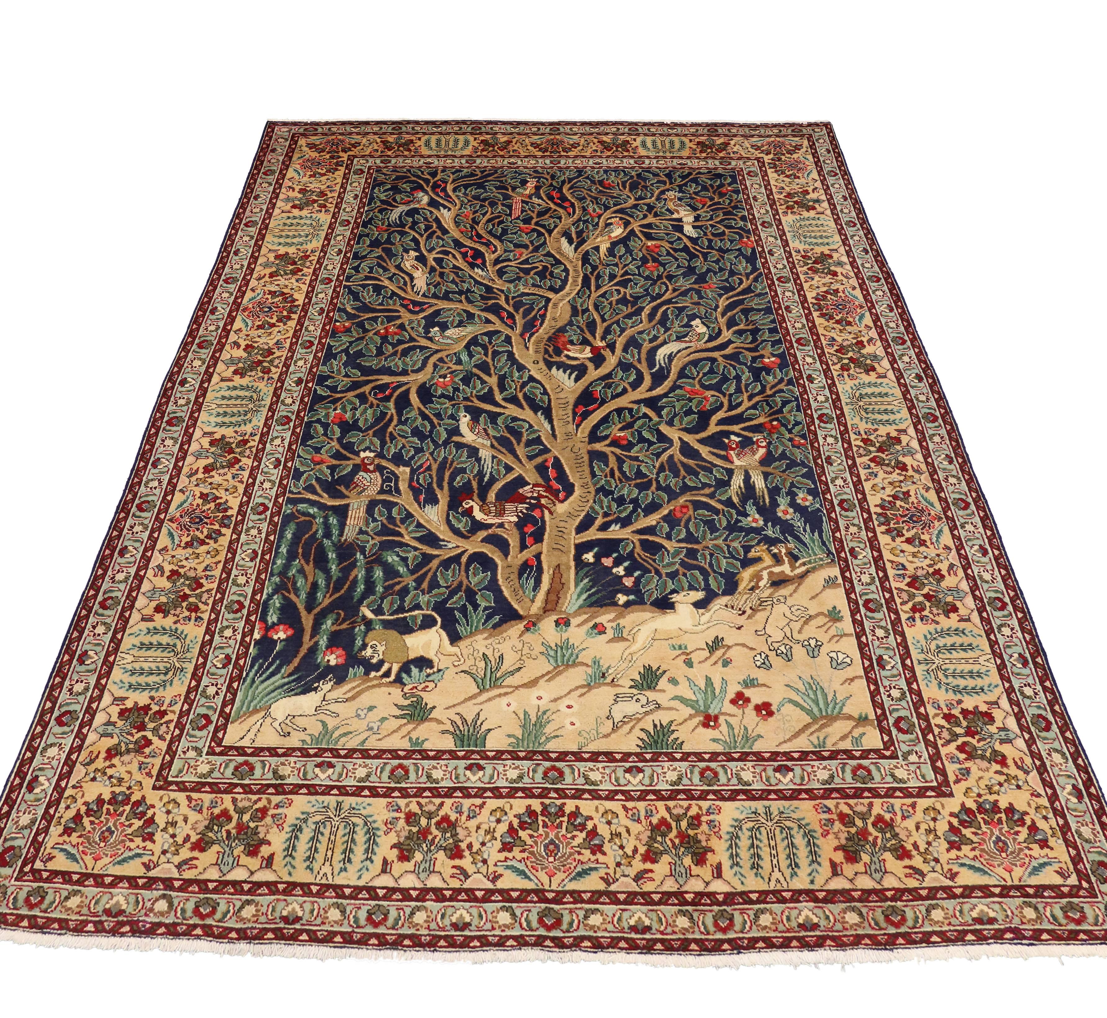 Hand-Knotted Vintage Persian Tabriz Rug with Garden of Paradise Design