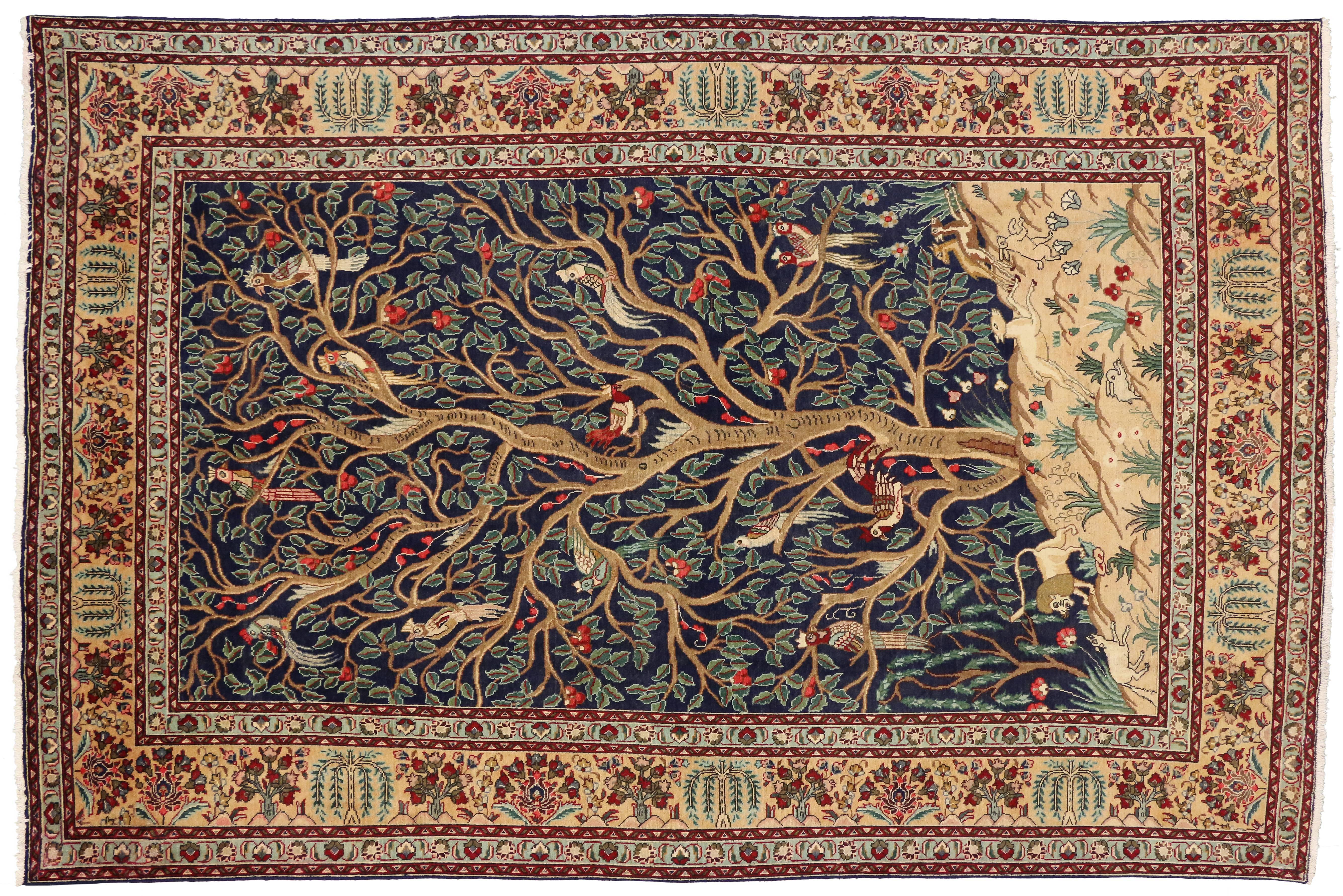 Wool Vintage Persian Tabriz Rug with Garden of Paradise Design