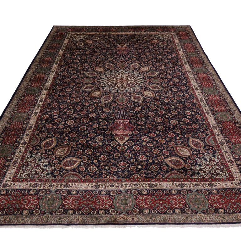 Vintage Persian Tabriz Palace Size Rug with The Ardabil Carpet Design