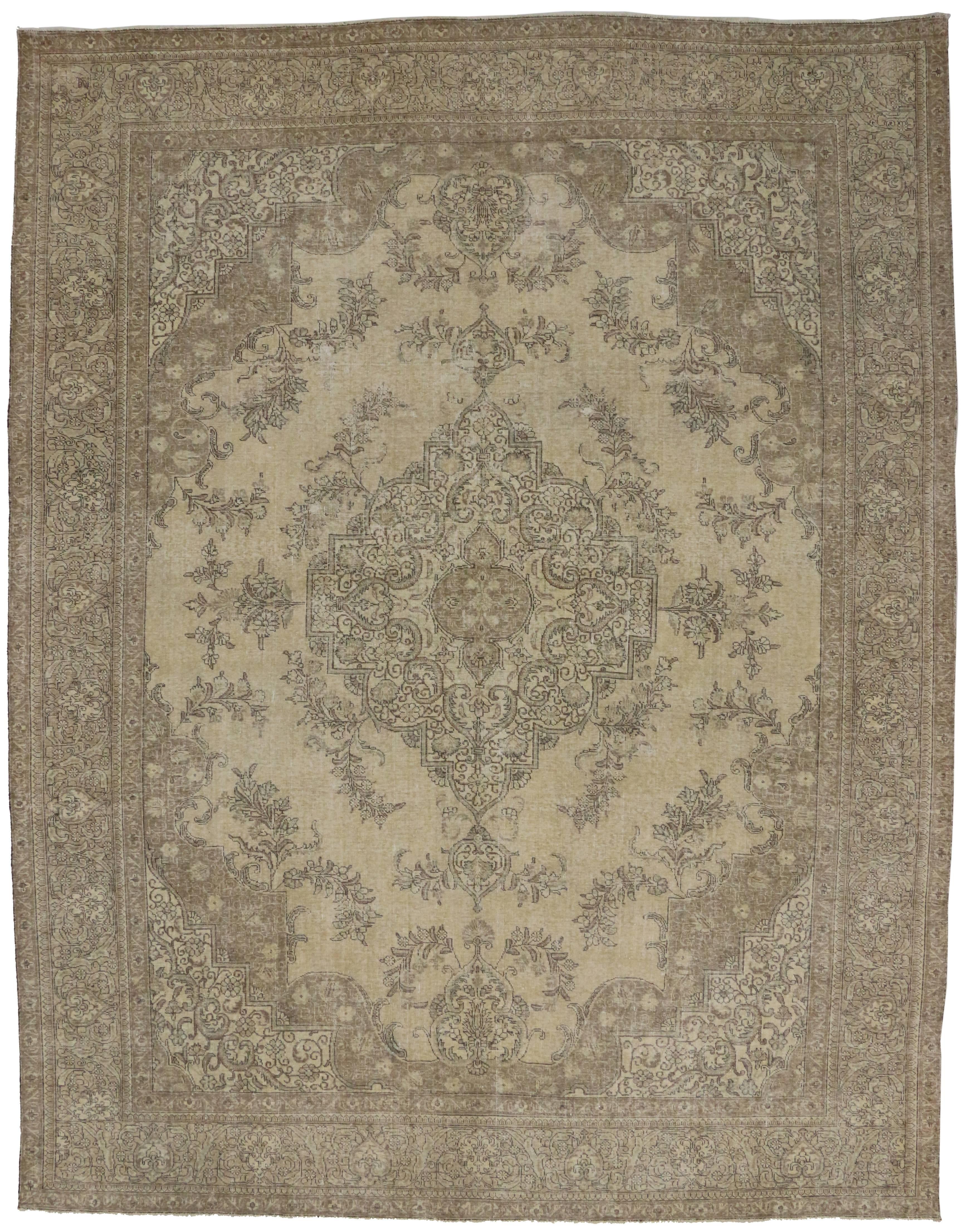 Hand-Knotted Distressed Vintage Persian Rug with Modern Refined French Industrial Style