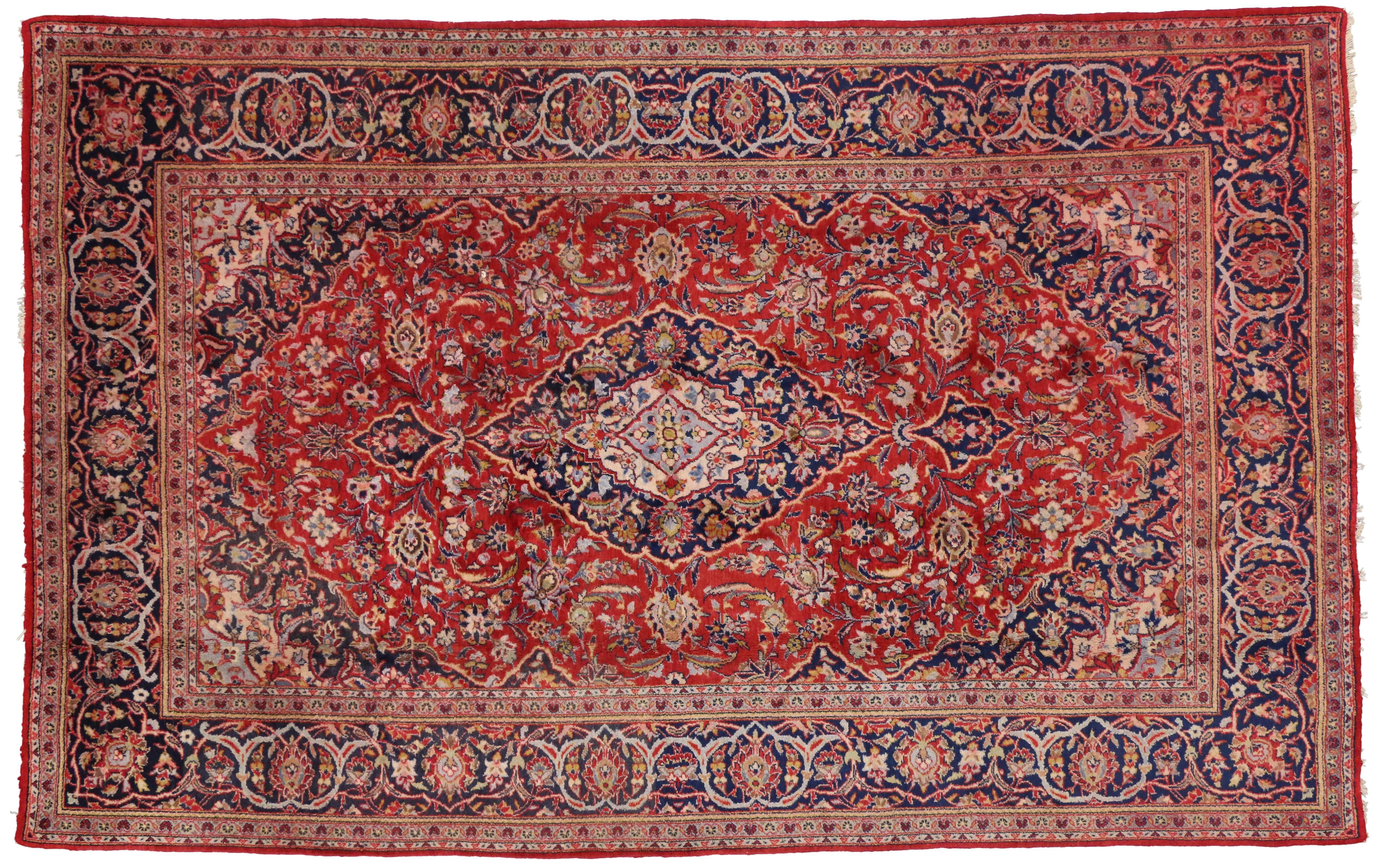 Persischer Kashan-Teppich im traditionellen Kolonial- und Federal-Stil, Vintage (Wolle) im Angebot