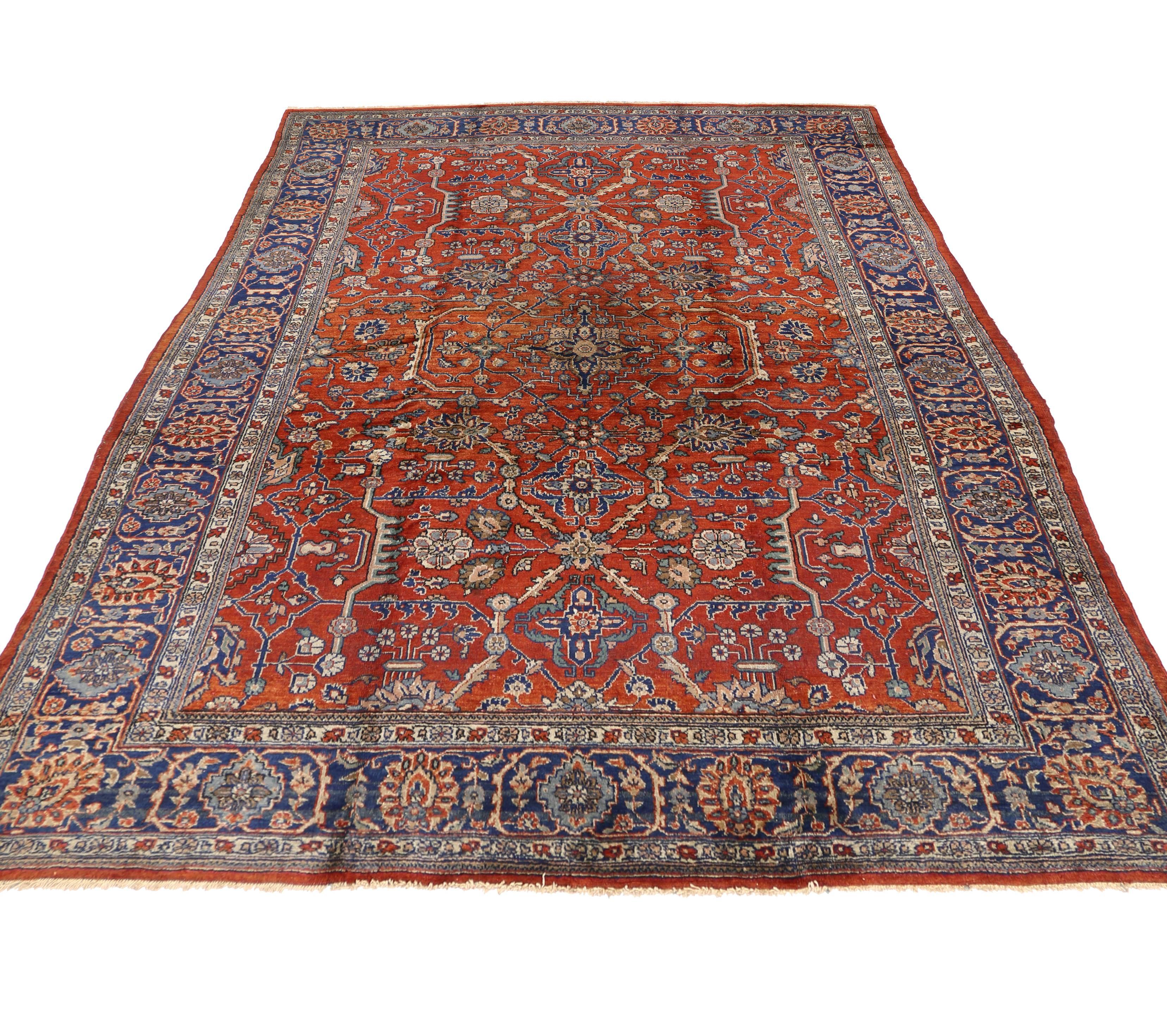 Wool Antique Persian Mahal Rug with Traditional Style