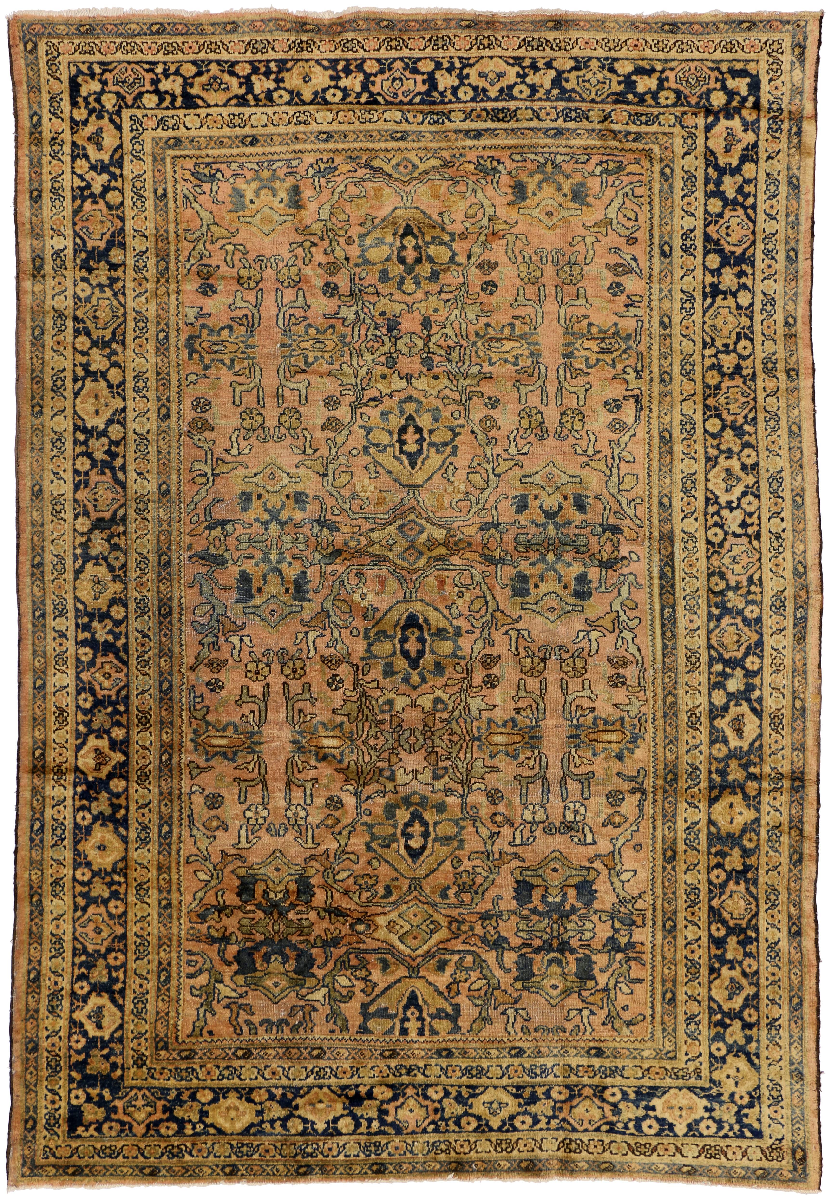 Wool Vintage Mahal Persian Rug with Modern Traditional Style For Sale