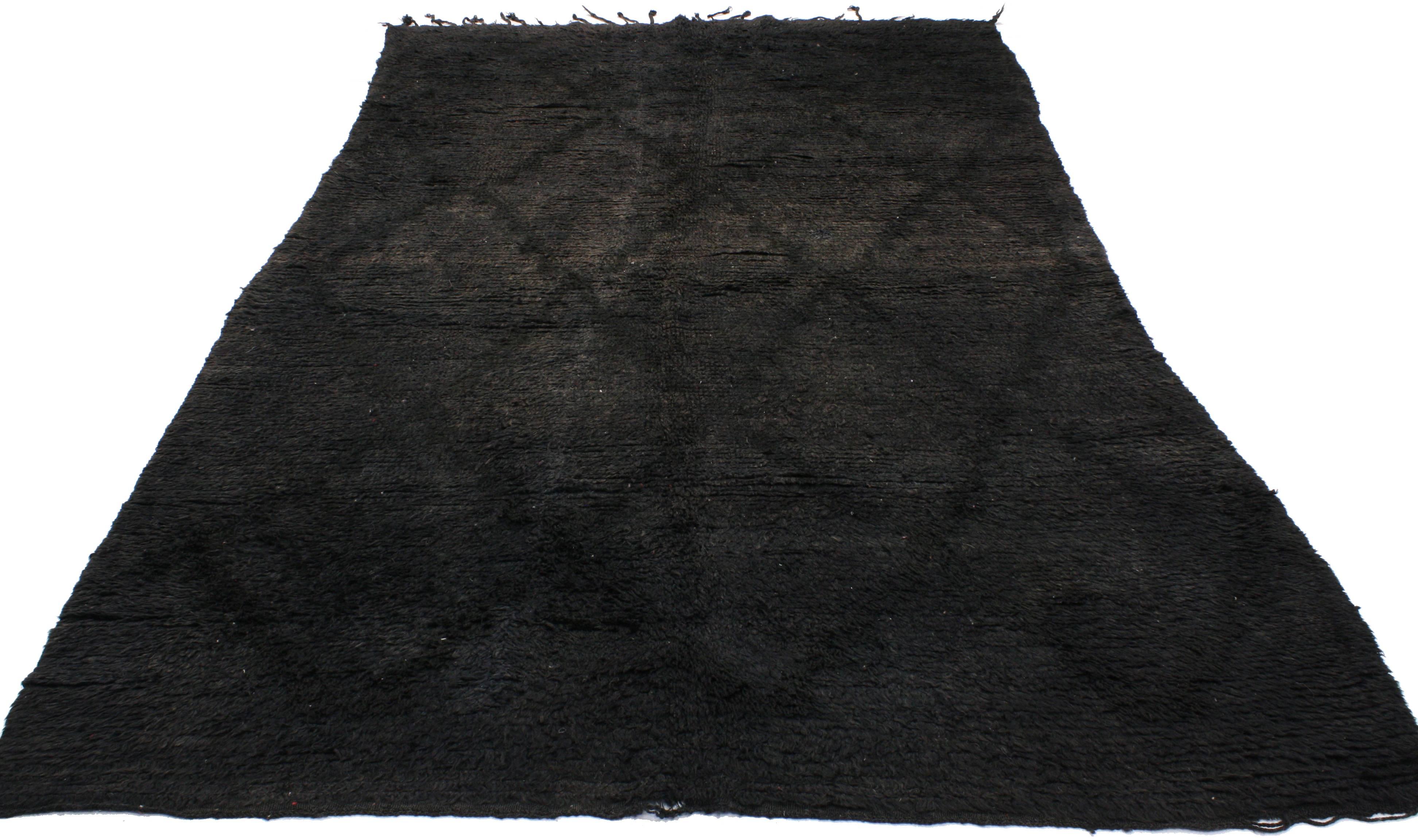 Hand-Knotted Charcoal Vintage Berber Moroccan Rug with Modern Style
