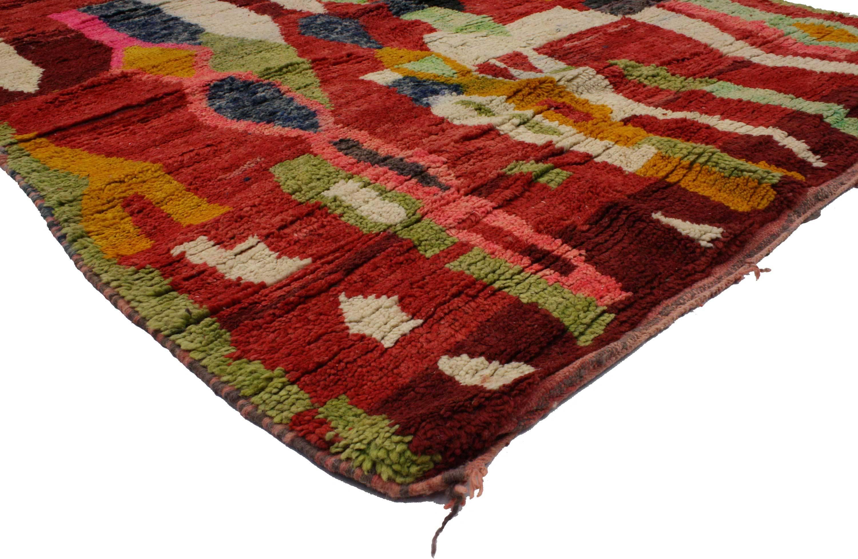 20310 Contemporary Berber Colorful Moroccan Rehamna Rug with Postmodern Bauhaus Style. Impeccably woven from hand-knotted wool and free-form designs, this contemporary Moroccan rug features a postmodern Bauhaus Style. Showcasing a kaleidoscope of