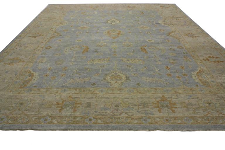Modern Oushak Style Rug with Coastal Colors and Transitional Style For Sale at 1stdibs