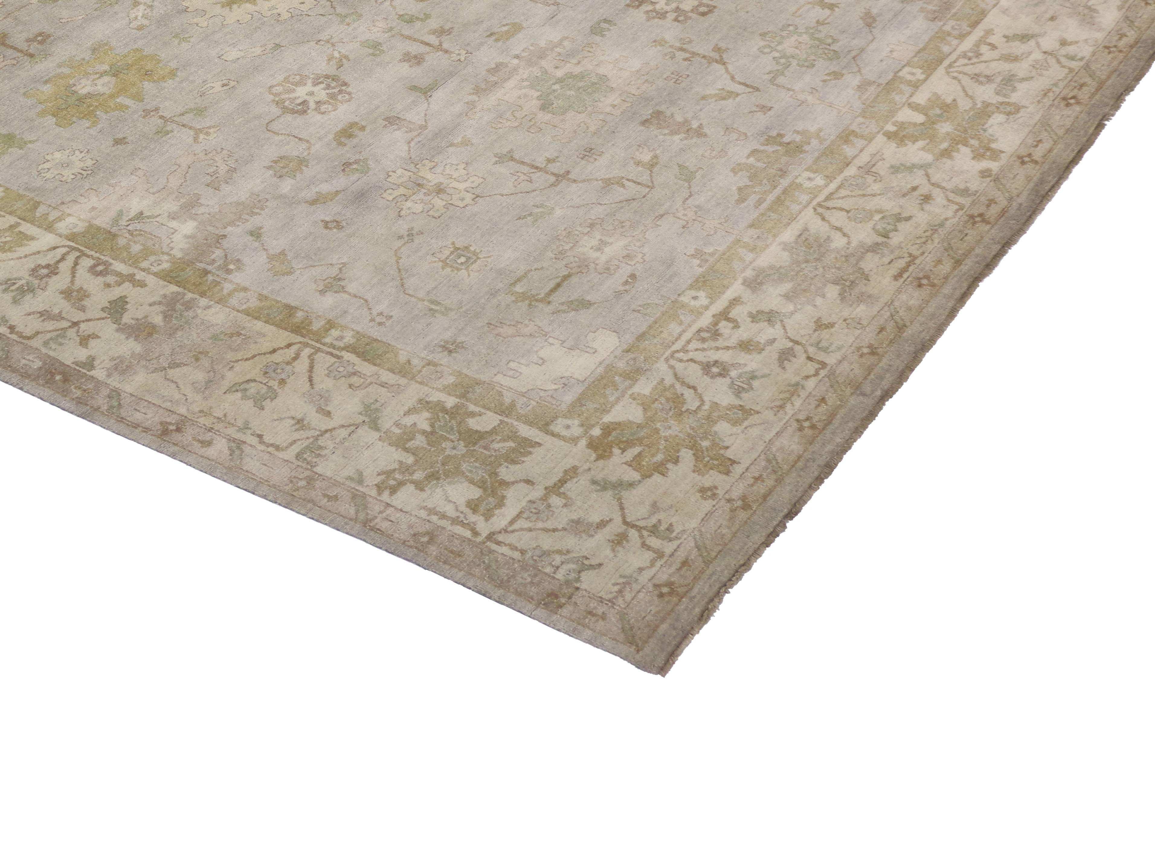 30065 New Contemporary Oushak Style with Coastal Cottage Southern Living Style. This hand-knotted wool large transitional area rug features an Oushak design in light colors. It is sophisticated and subtle while blending traditional with modern