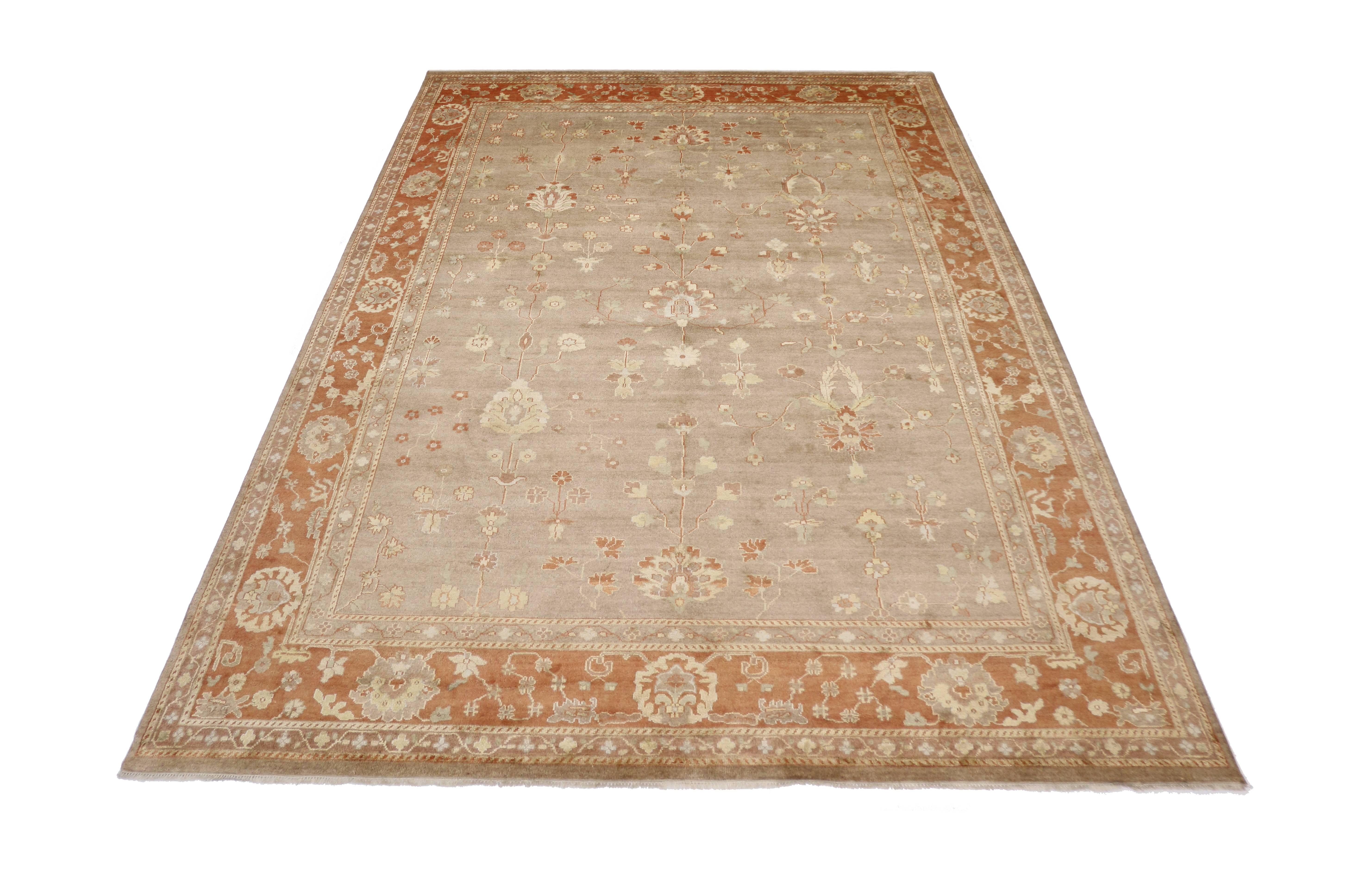 Indian Modern Rustic Oushak Style Rug with Traditional Style