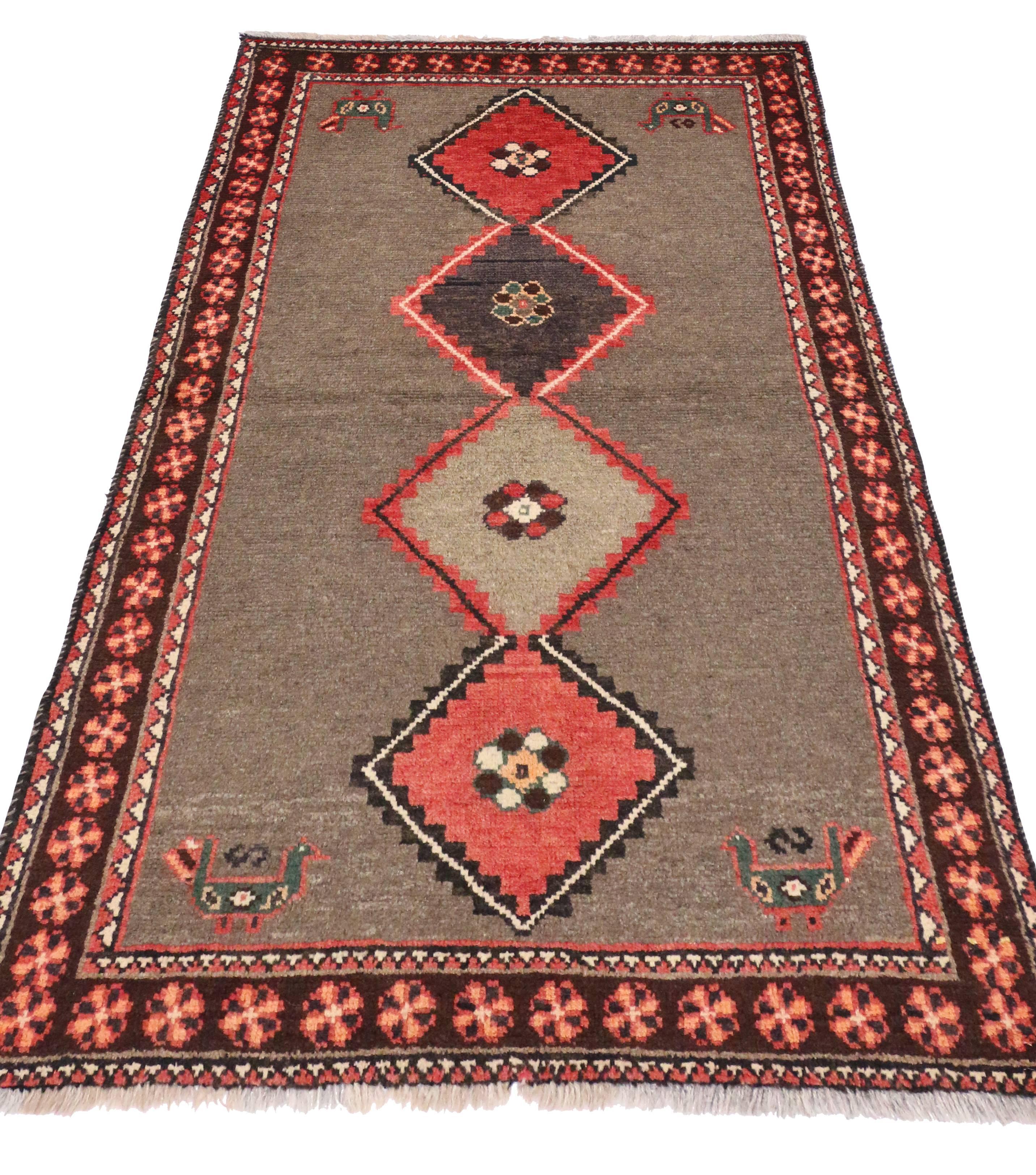 Wool Vintage Persian Shiraz Rug with Modern Tribal Style