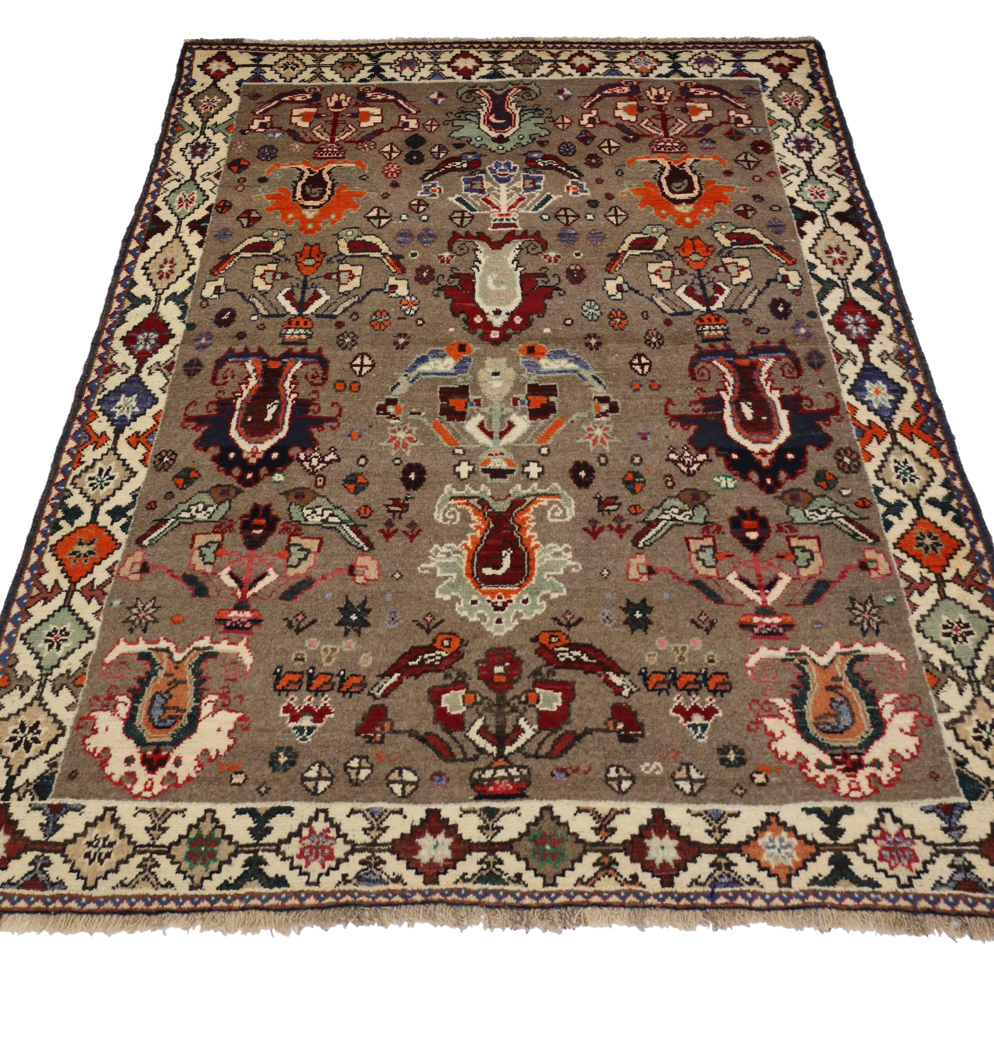 Hand-Knotted Vintage Persian Shiraz Rug with Modern Tribal Style