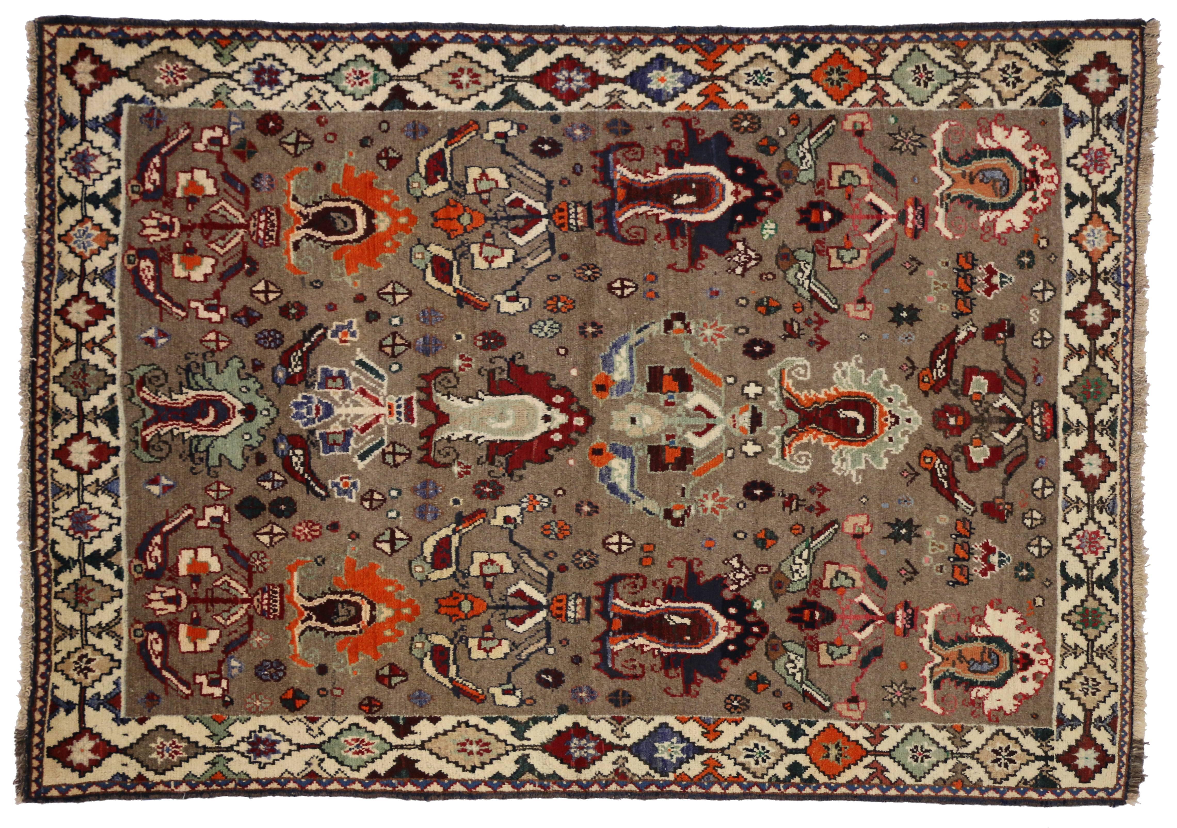 20th Century Vintage Persian Shiraz Rug with Modern Tribal Style