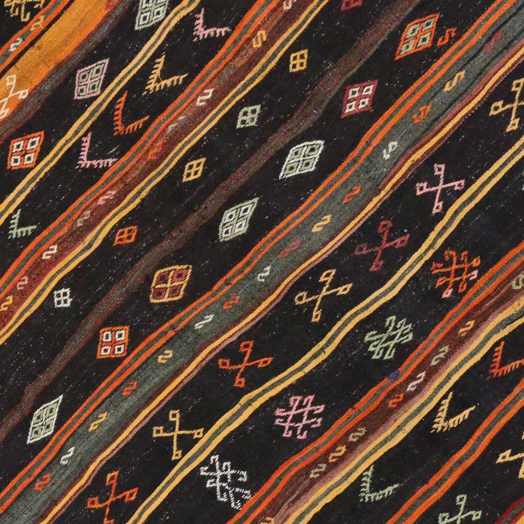 Hand-Woven Vintage Turkish Kilim Rug with Modern Tribal Design, Flatweave Kilim Rug.