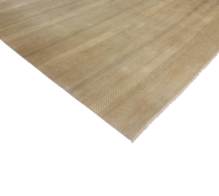 New Modern Transitional Neutral Tan Area Rug with Minimalist ...