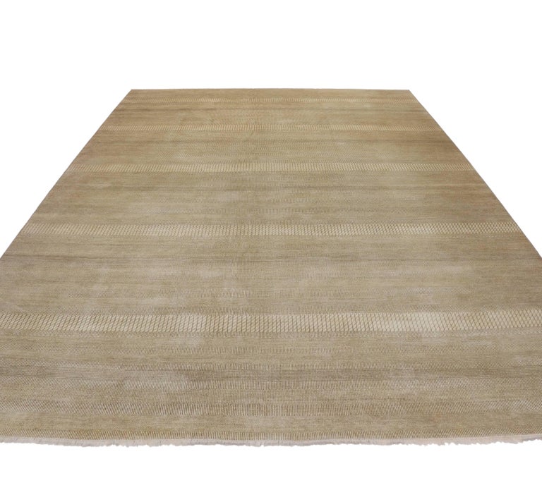 New Modern Transitional Neutral Tan Area Rug with Minimalist ...