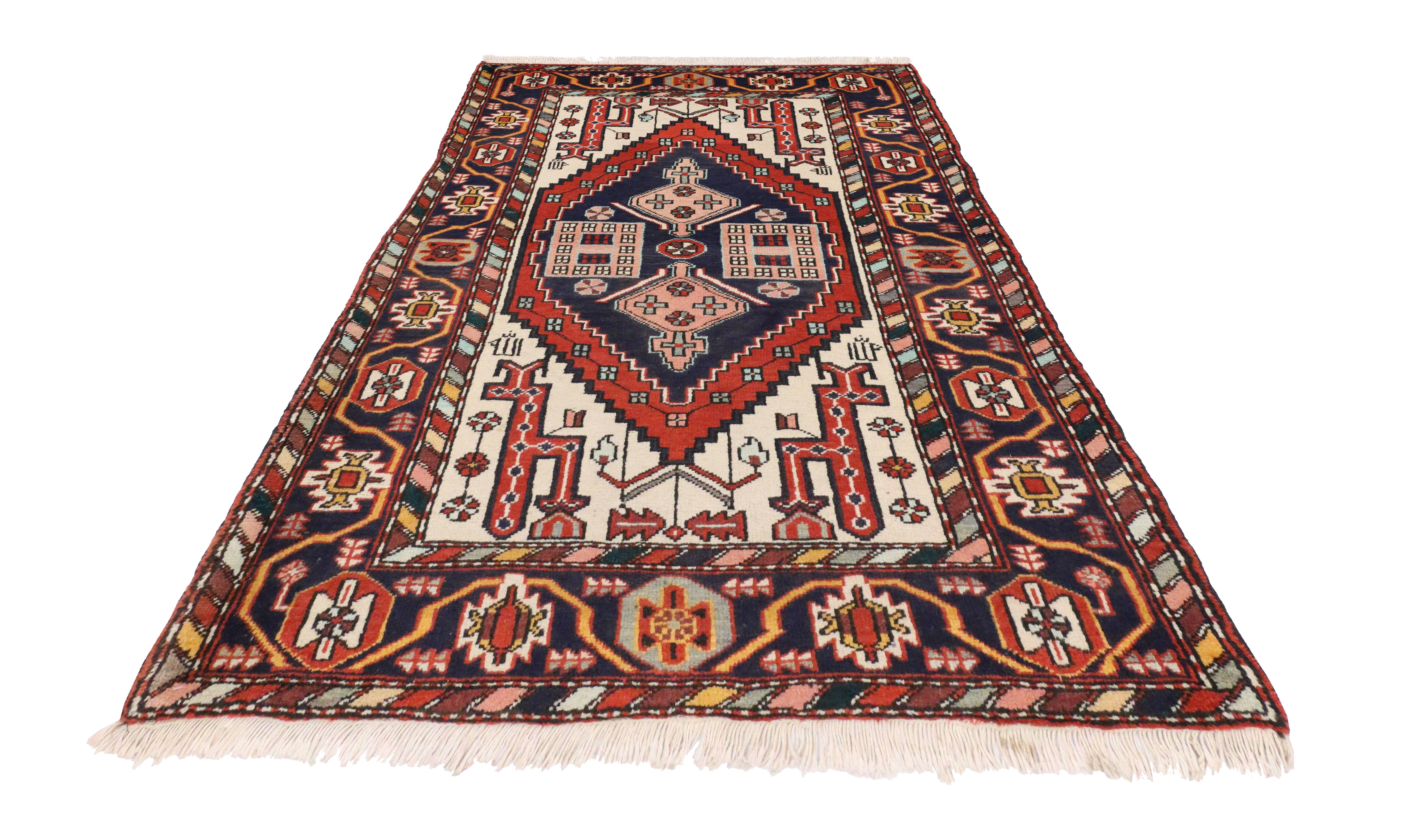 Vintage Heriz Persian Rug with Modern Tribal Style and Traditional Colors For Sale 3