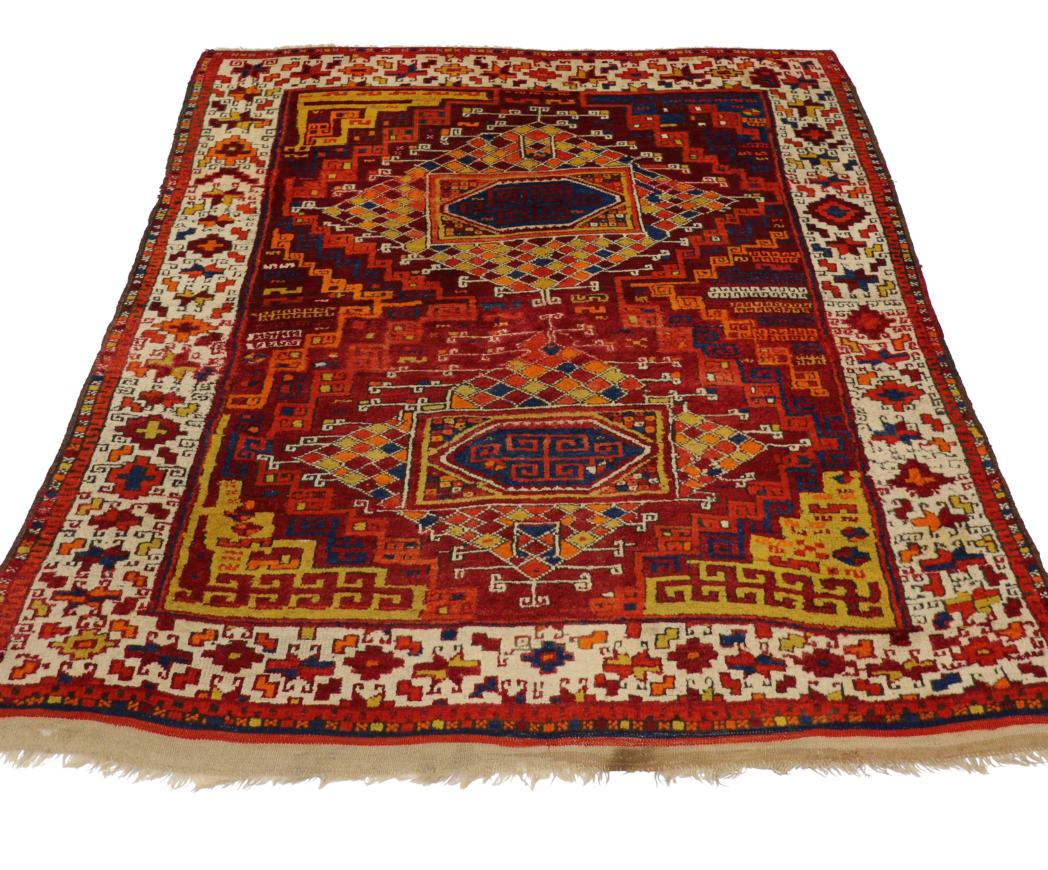 Antique Turkish Oushak with Modern Tribal Design 2