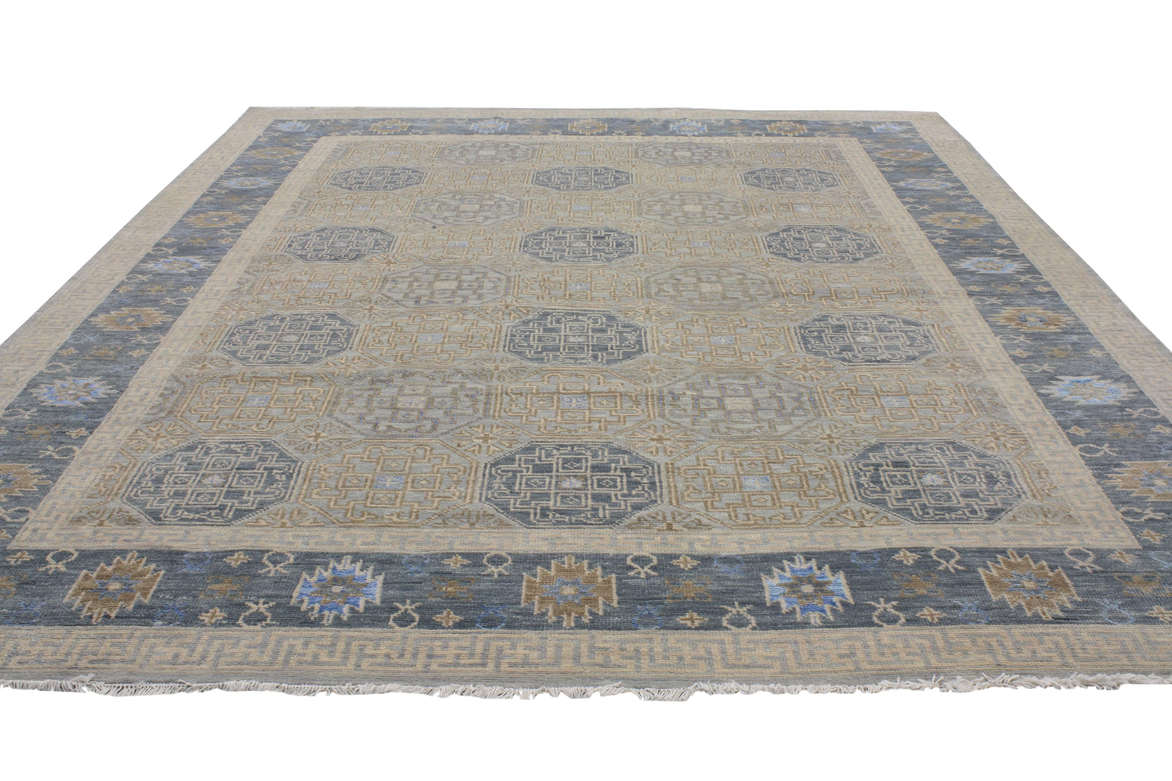 Indian New Transitional Khotan Design Geometric Area Rug