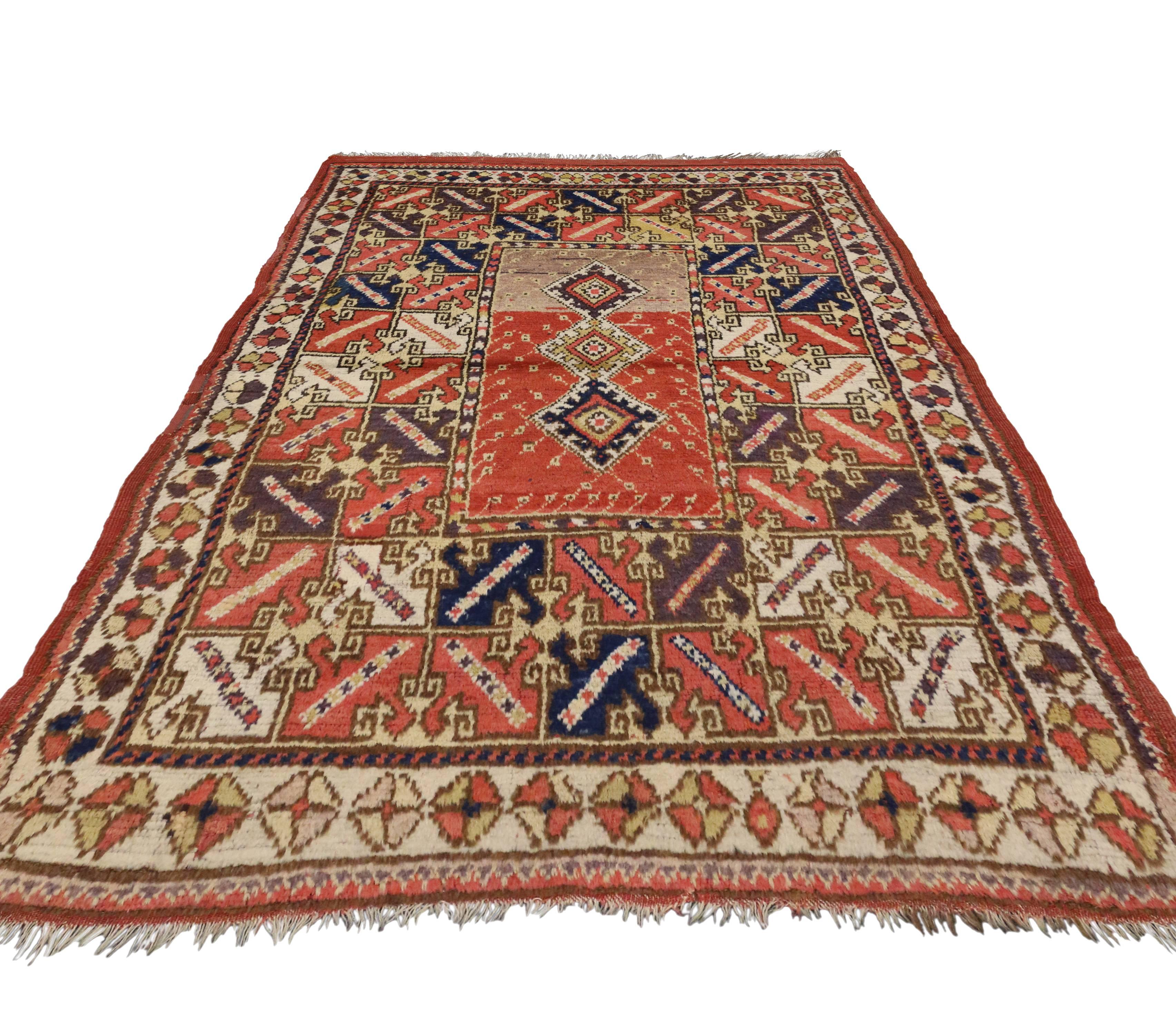 Wool Antique Turkish Accent Rug with Modern Tribal Style, Kitchen, Foyer or Entry Rug For Sale